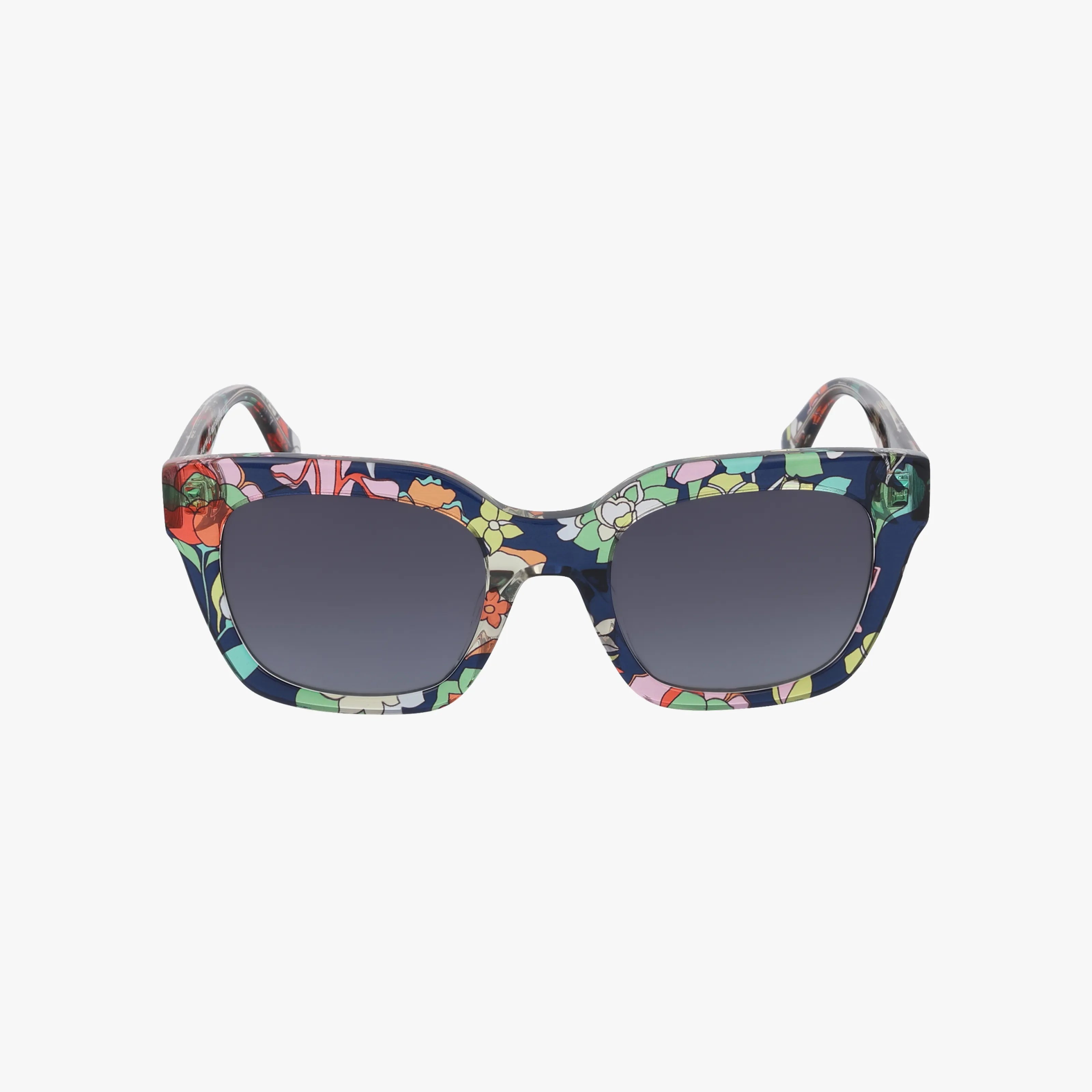 A pair of CAMRYN/S square sunglasses with premium, dark lenses and a vibrant floral-patterned frame, showcased against a plain white background.