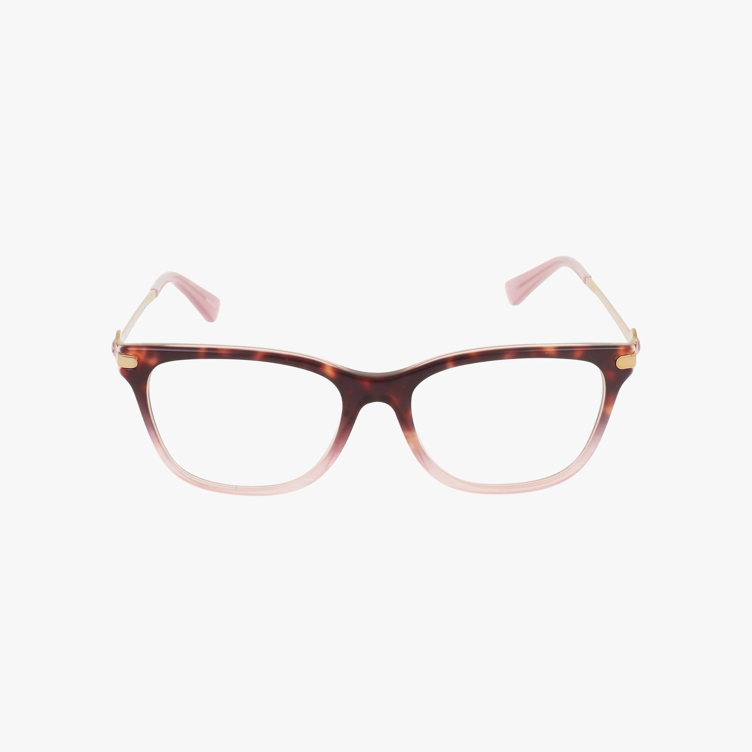 The HC6176 eyeglasses feature a chic frame with a brown tortoiseshell pattern on the upper half and light pink on the lower frame and arms, shown against a white background.