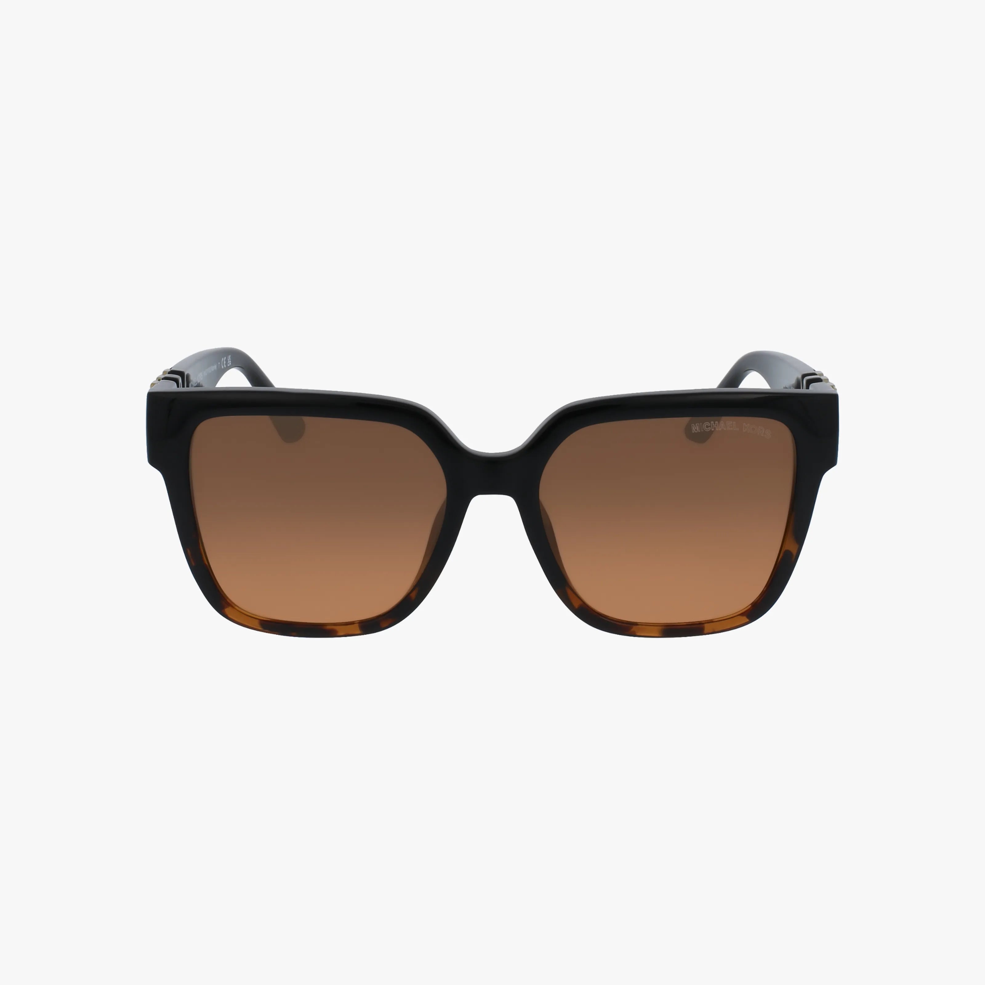 The MK2170U features fashion-forward rectangular sunglasses with black frames and brown-tinted lenses, displayed front-facing against a white background.