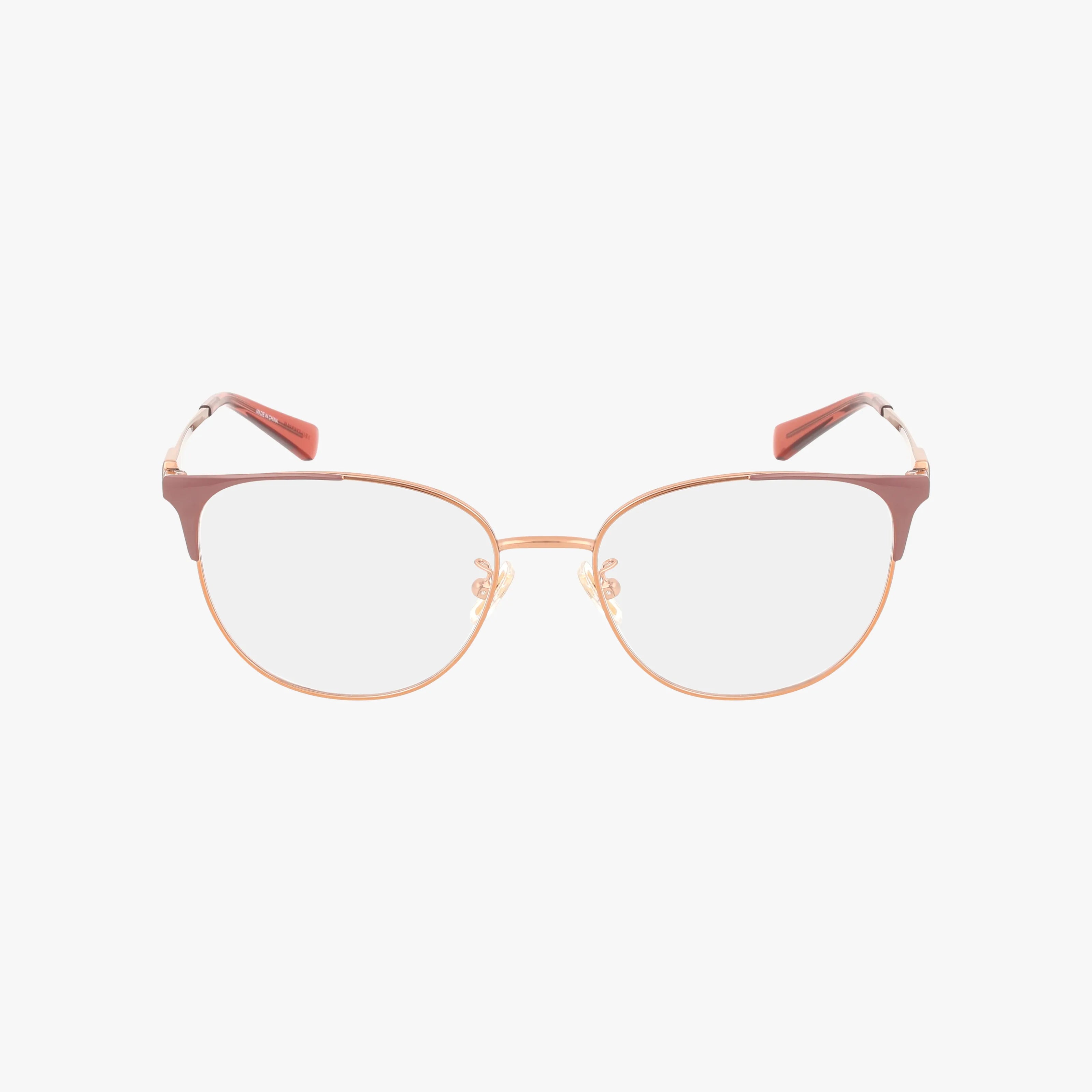 The HC5148 eyeglasses feature thin gold metal frames, clear lenses, and brown accents on the upper rims and temple tips, displayed on a white background—combining bold design with everyday excellence.