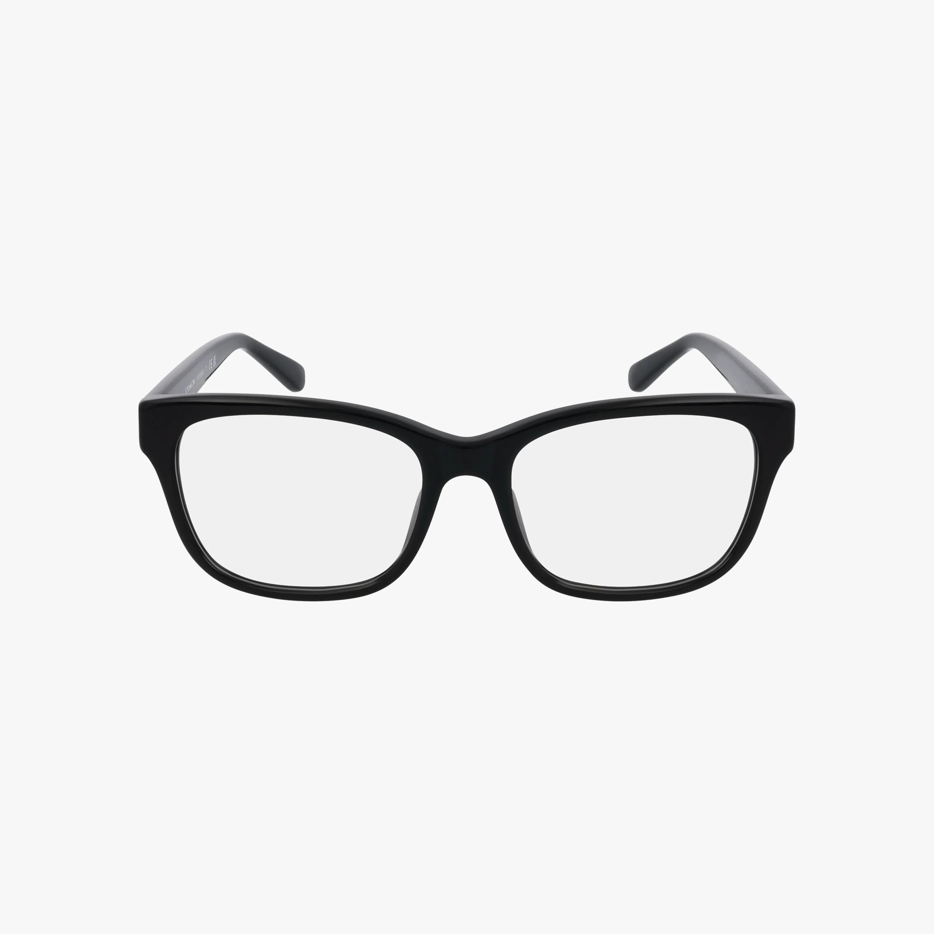 The HC6197U is a pair of black, rectangular eyeglasses featuring clear lenses and a durable frame, displayed against a plain white background.