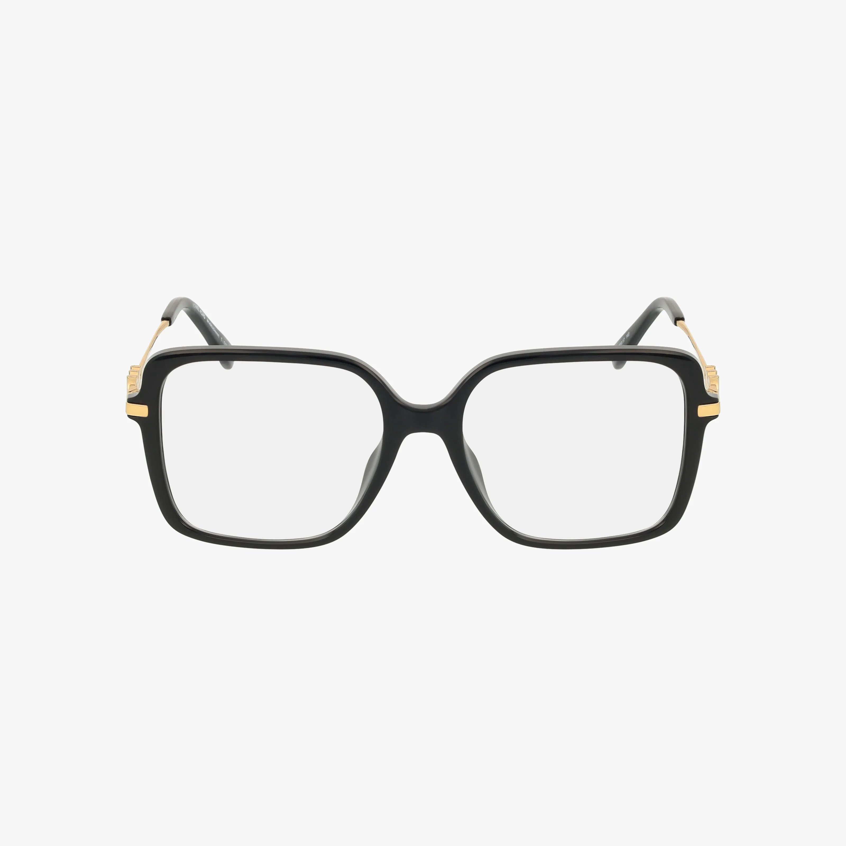 MK4095U black square eyeglass frames feature gold accents on the hinges. Displayed front-facing on a white background, these bold frames are crafted for everyday excellence.