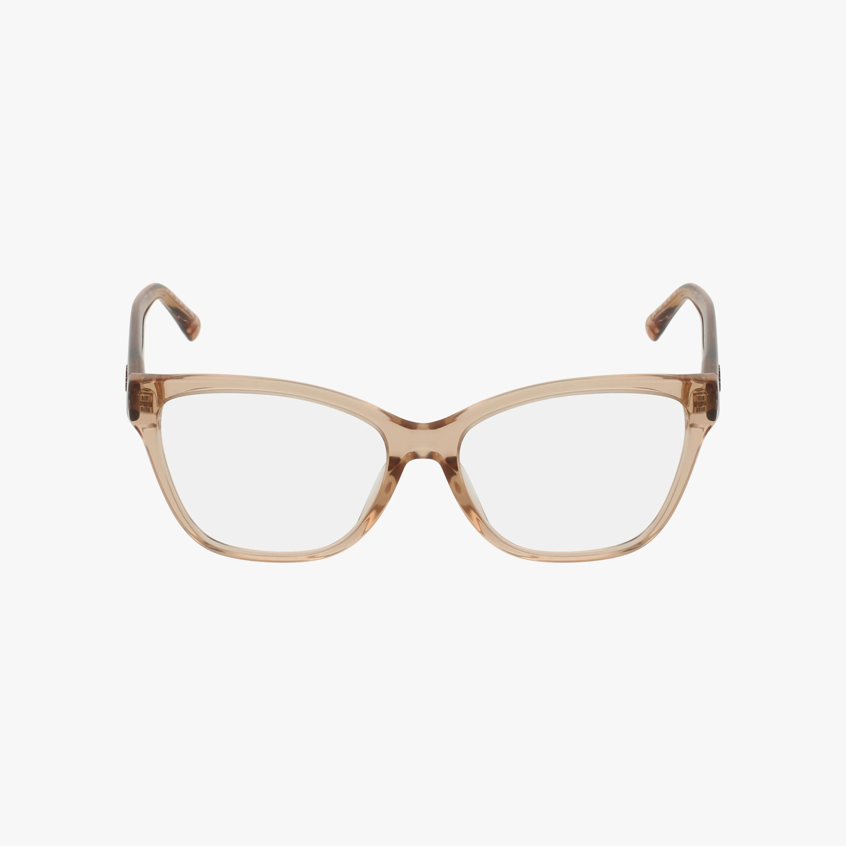 The HC6207U features clear prescription lenses and a light brown, slightly translucent frame, shown front-facing on a white background—ideal stylish eyewear for any occasion.