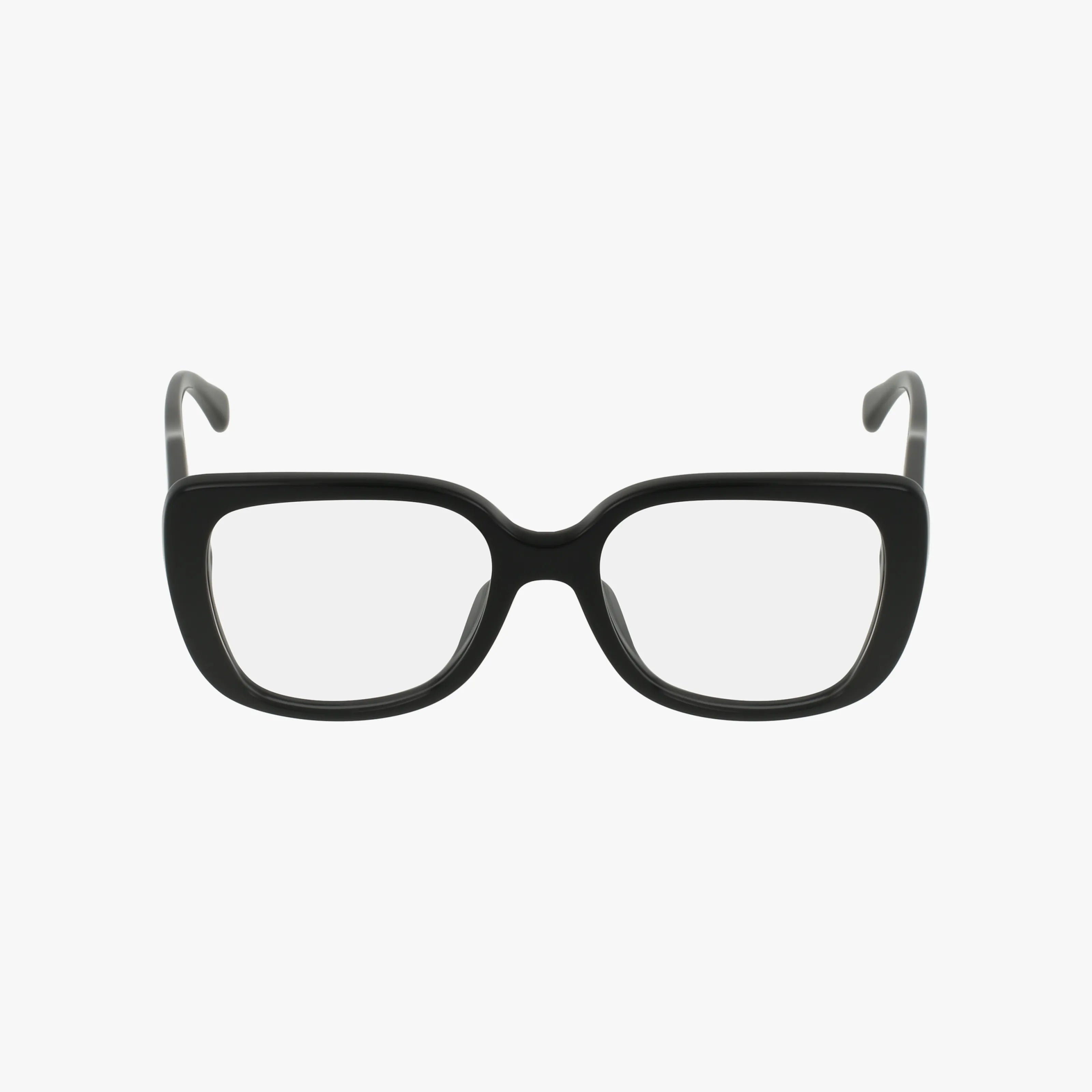 The MK4104U features black rectangular designer eyeglasses with thick frames, clear prescription lenses, and slightly curved arms, shown on a plain white background.