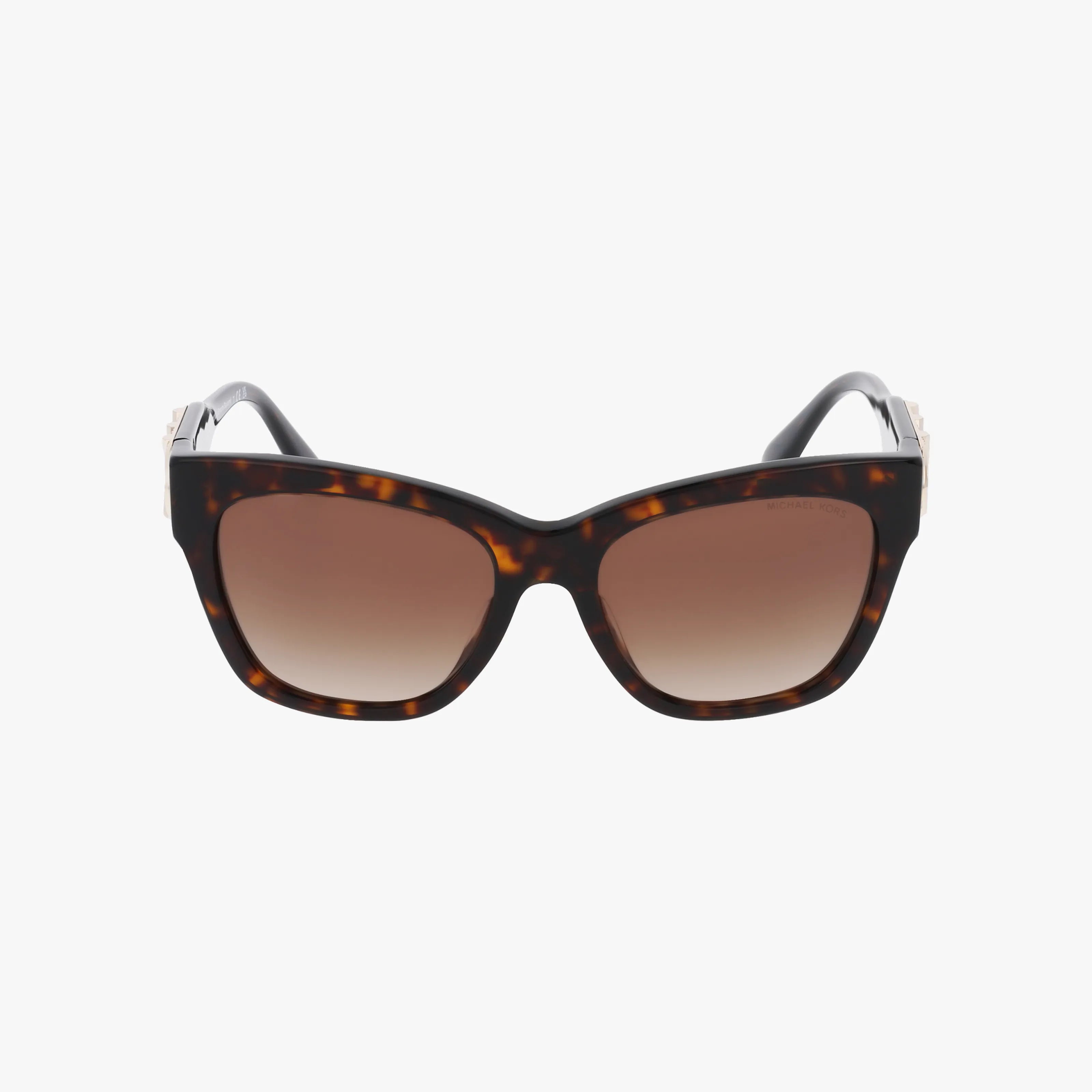 Front view of Michael Kors MK2182U sunglasses featuring oversized square acetate frames in brown tortoiseshell and elegant brown gradient lenses, set against a plain white background.