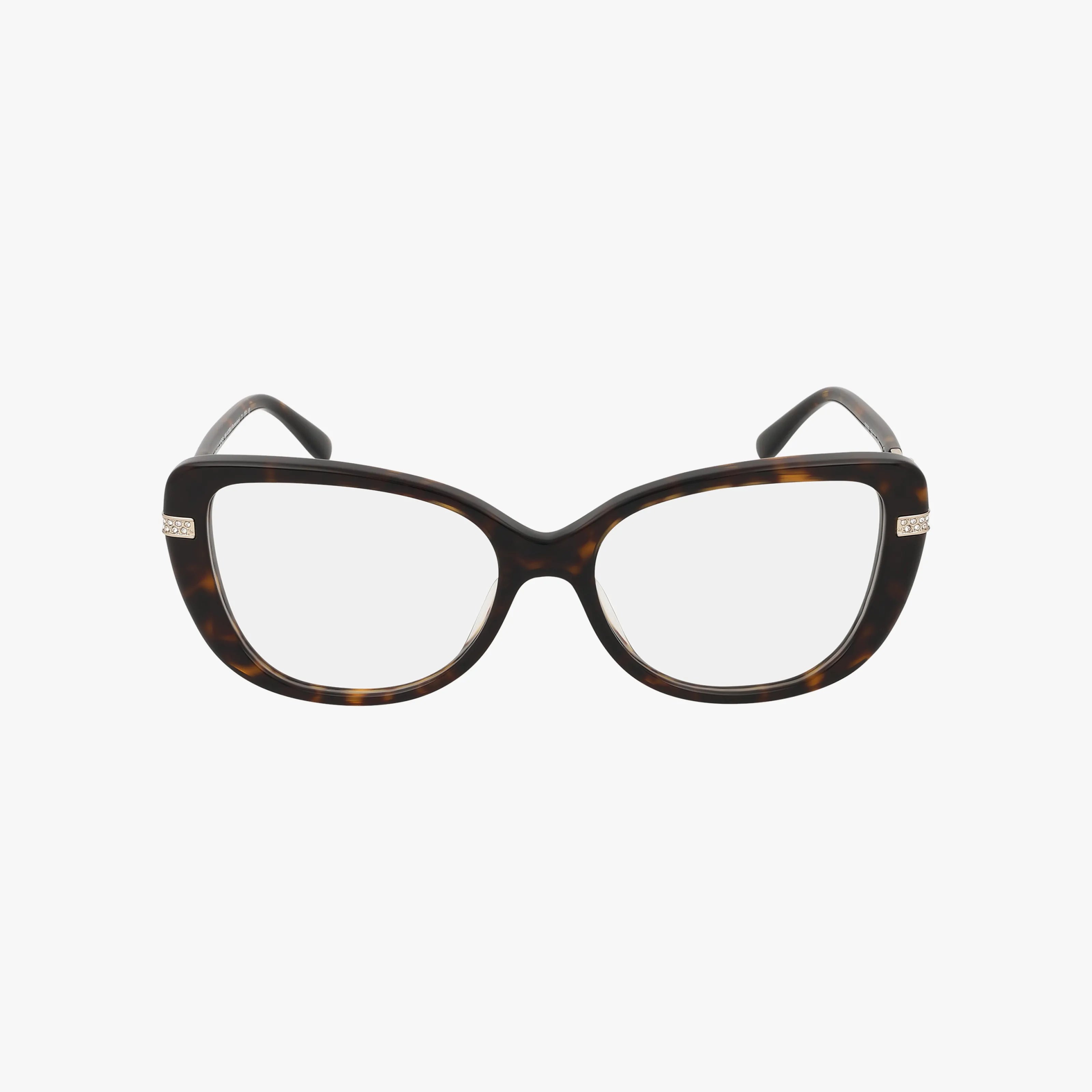 The MK4125BU cat-eye eyeglasses feature tortoiseshell frames and clear lenses, offering chic designer style and vision support from Michael Kors eyewear, shown elegantly on a white background.