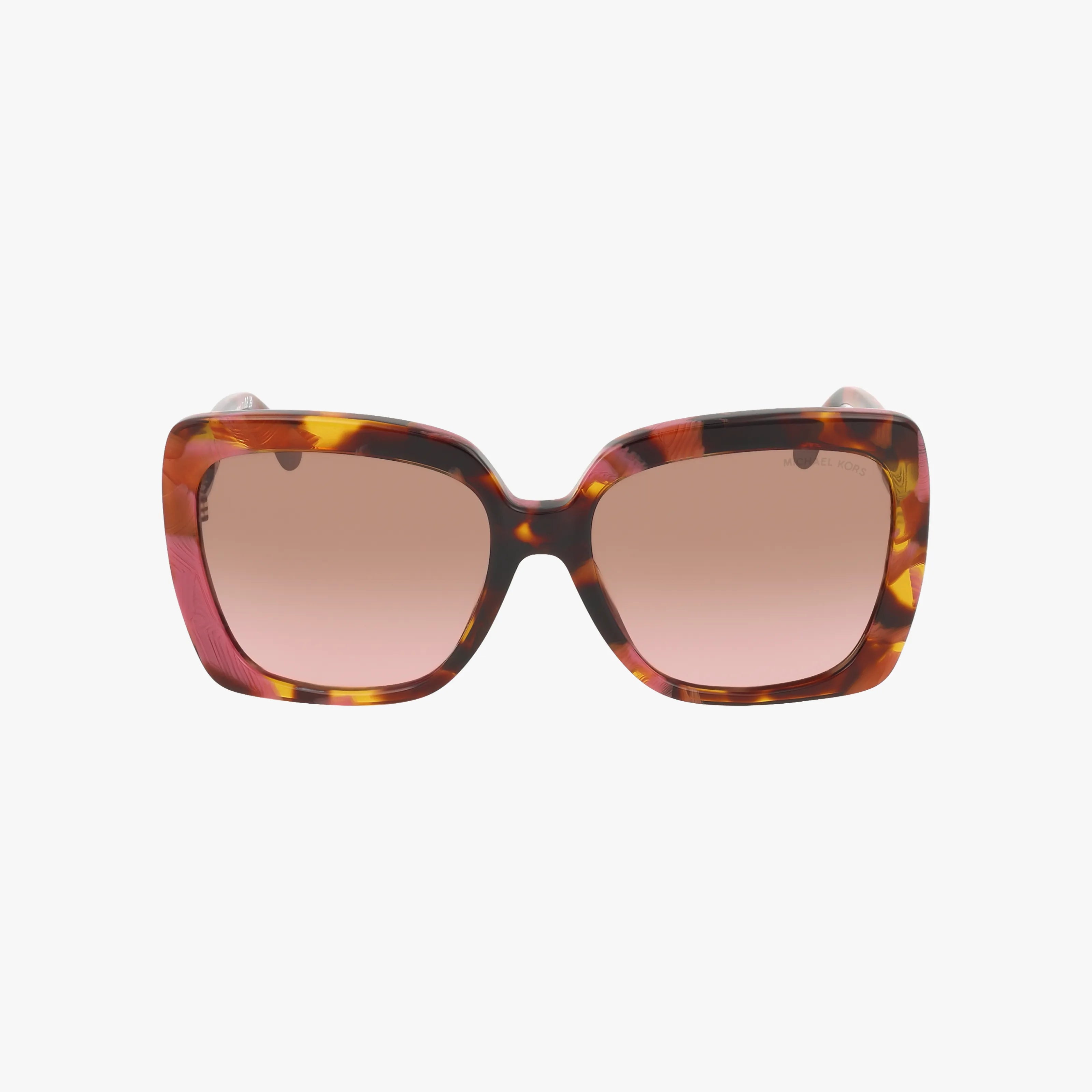 The Michael Kors MK2213 sunglasses feature brown tortoiseshell square frames and pink gradient lenses, shown against a plain white background—stylish designer eyewear for an elegant touch.