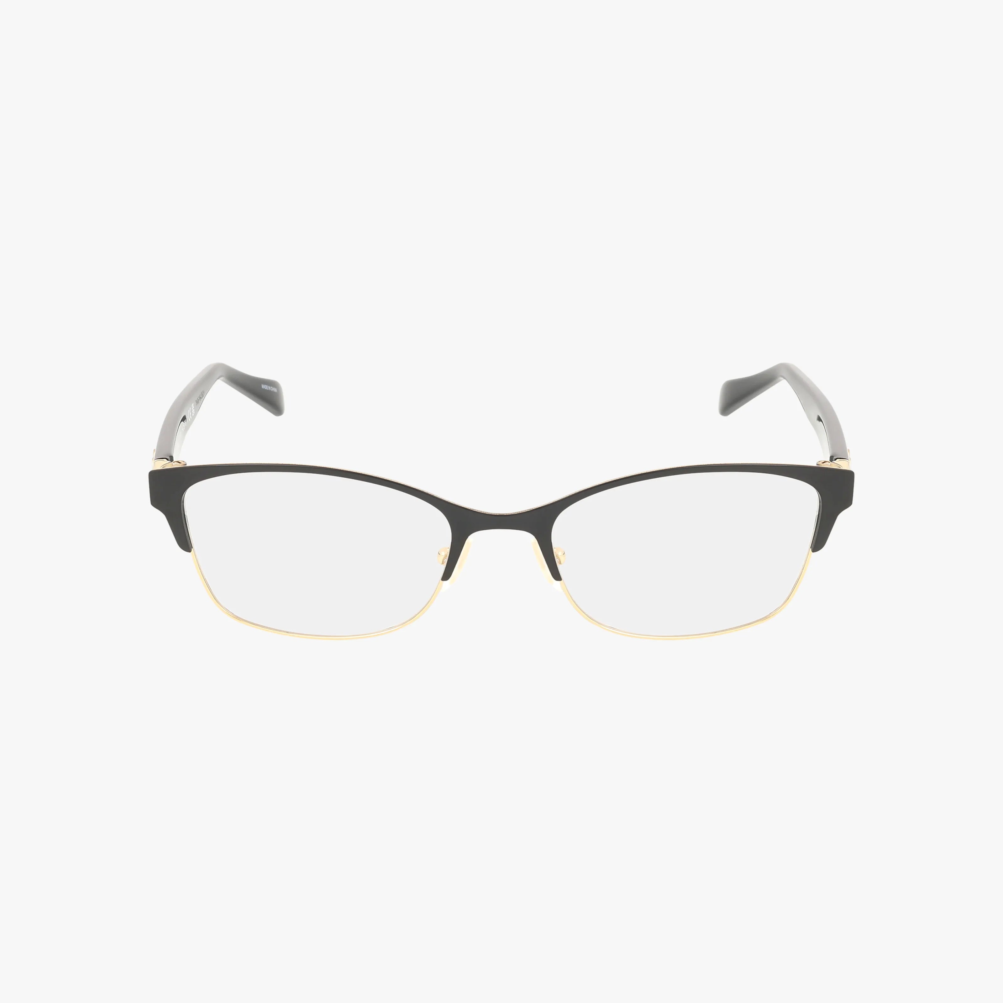 The HC5176 eyeglasses feature black upper frames, gold lower rims, clear lenses, and gray temples with black tips. Boldly designed and durable, theyre displayed against a white background.