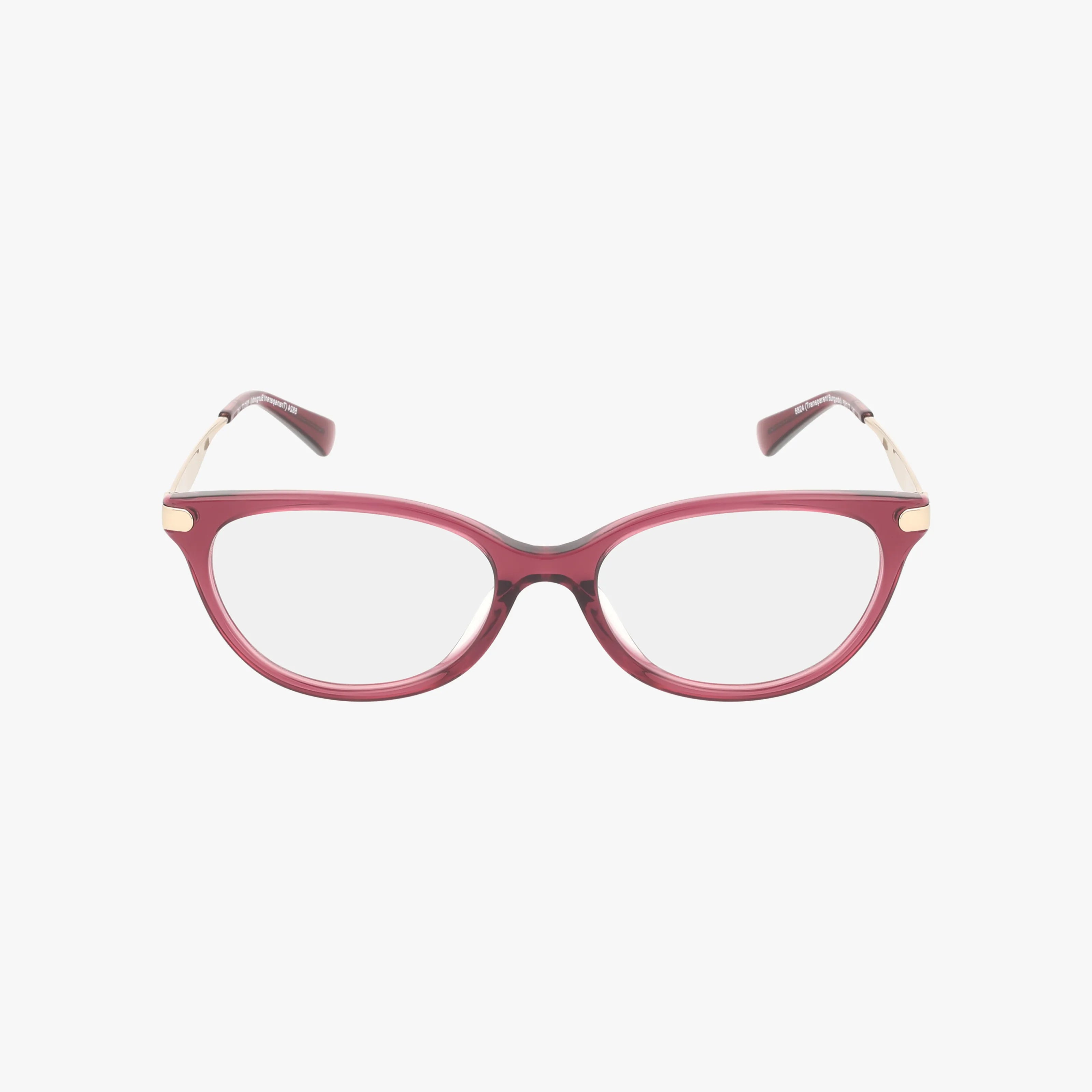The HC6245U eyeglasses feature oval, transparent progressive lenses, a stylish dark red frame, and gold temples with matching red tips. Displayed against a plain white background.