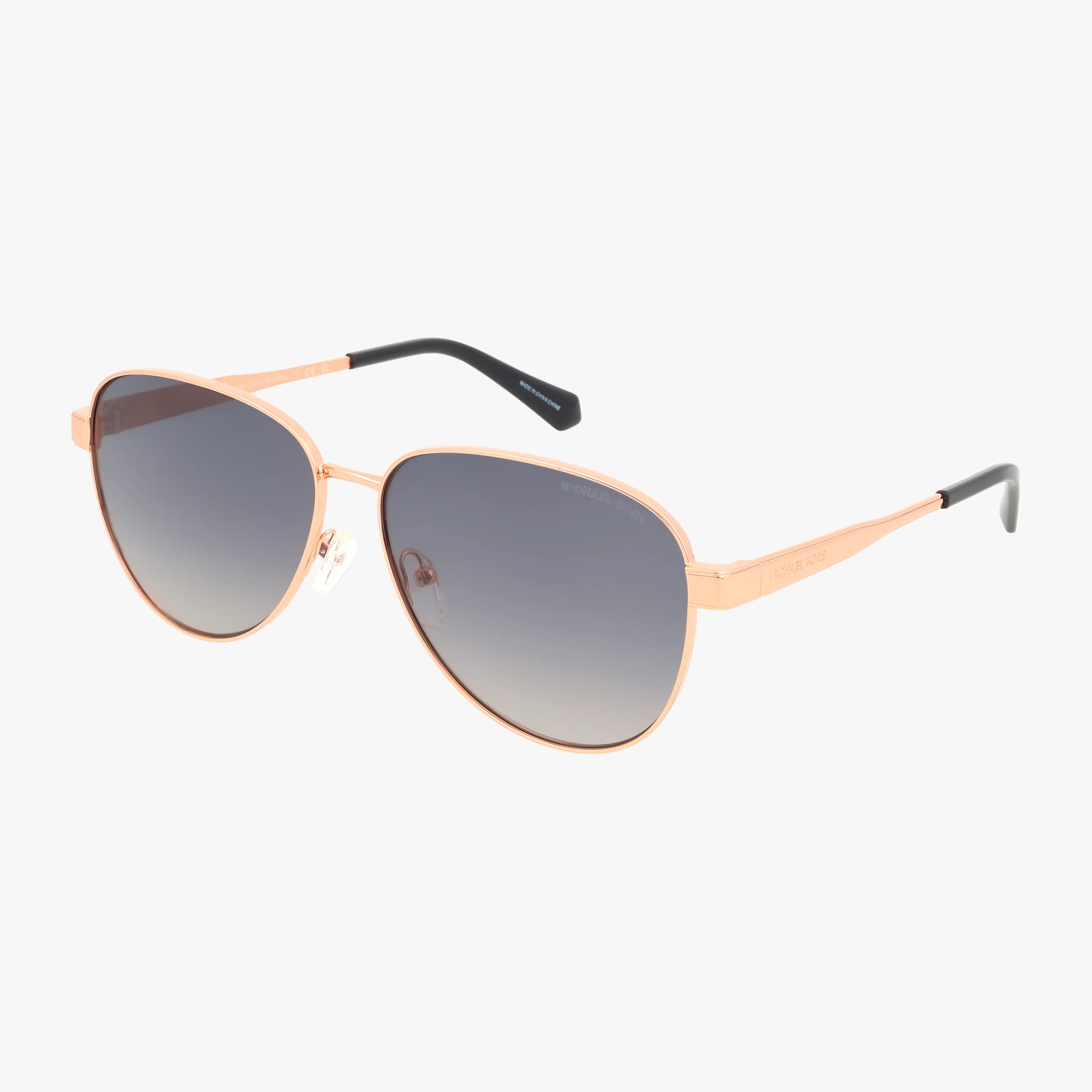 The MKS1160 sunglasses feature a rose gold aviator design with dark gradient lenses, black arm tips, and a sturdy build, shown against a plain white background.
