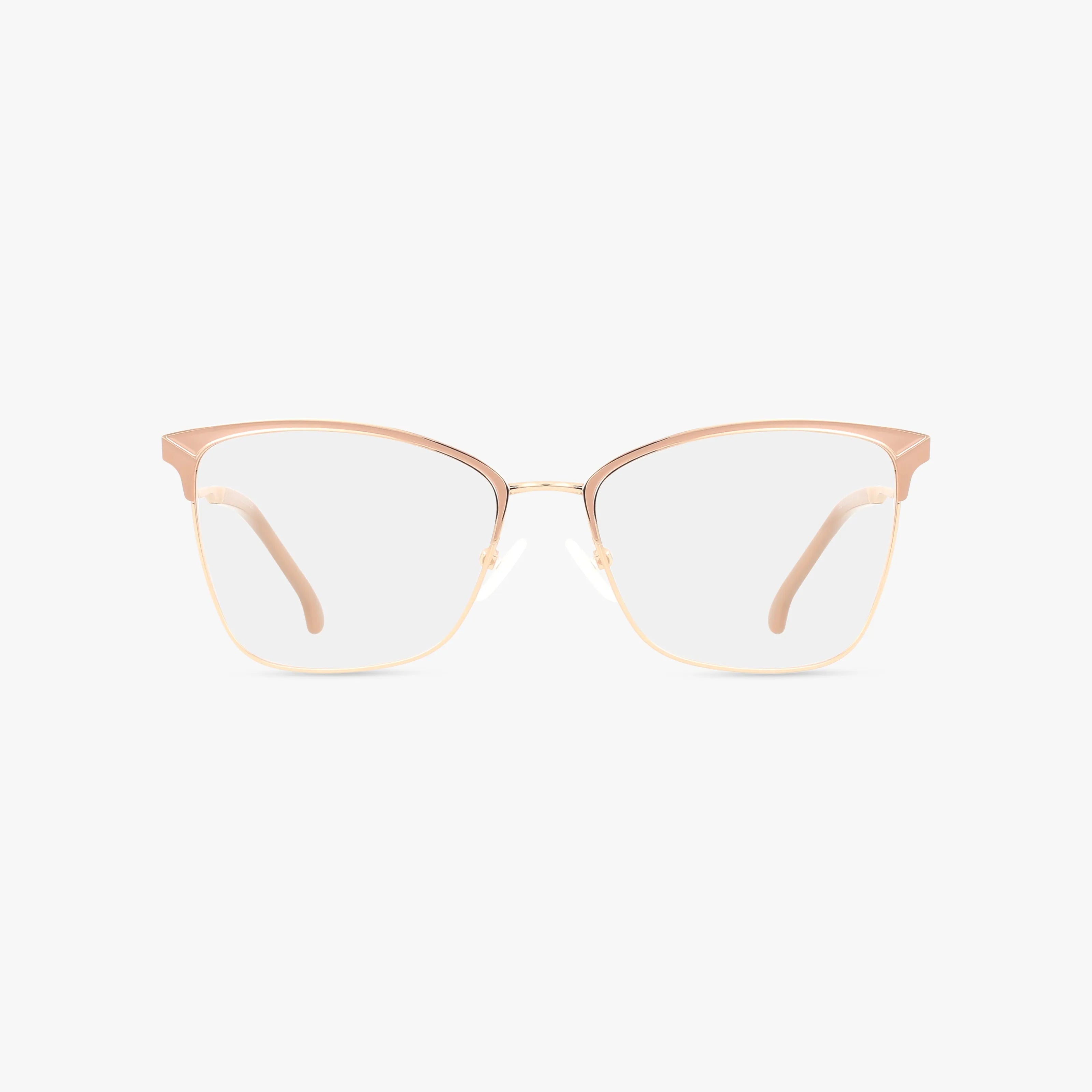 BRIDGETTE eyeglasses feature gold metal rims, light brown accents on the upper frame, and progressive lenses for a stylish, functional look—displayed on a white background.