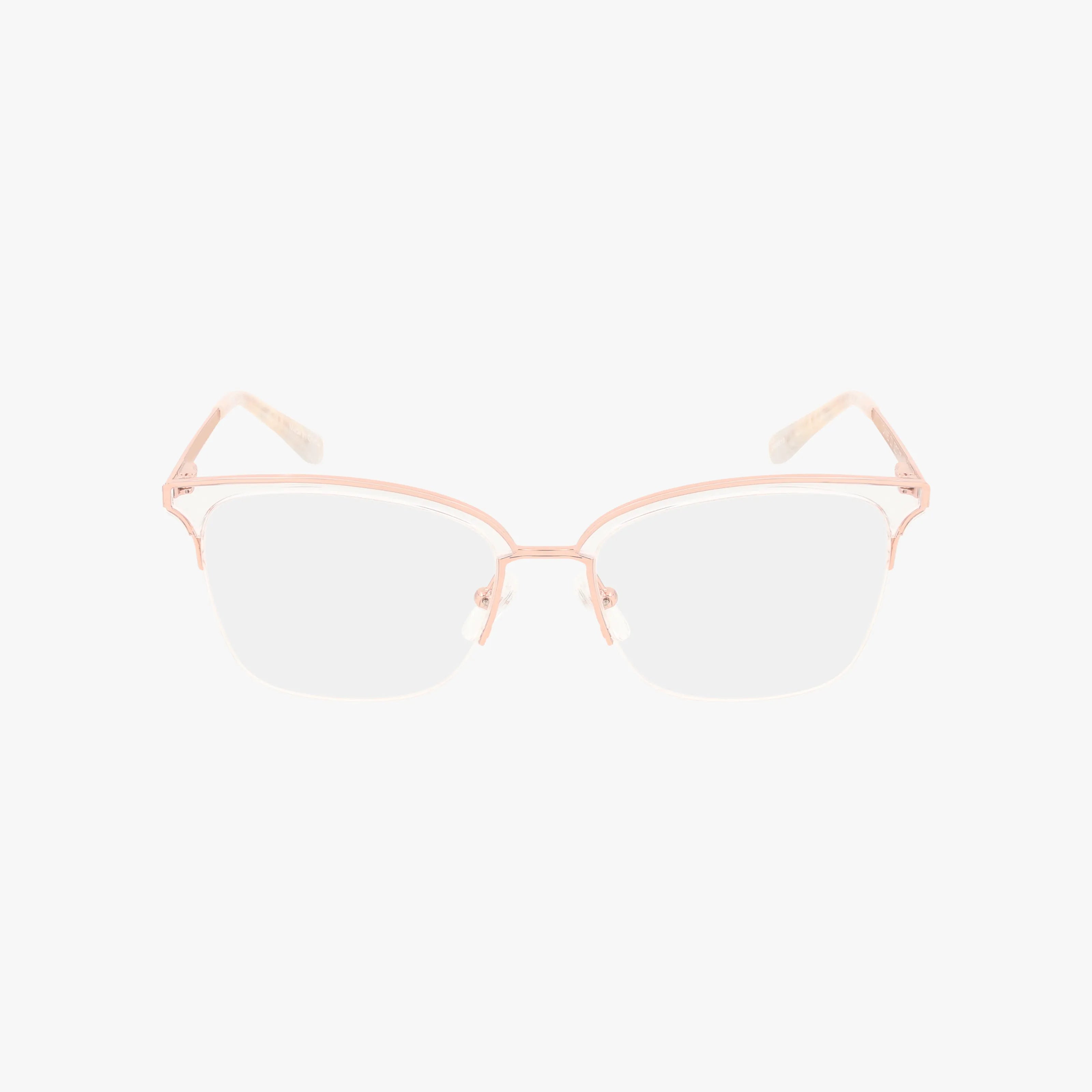 The CANNES eyeglasses feature semi-rimless, thin light pink metal frames and clear lenses, shown against a plain white background.