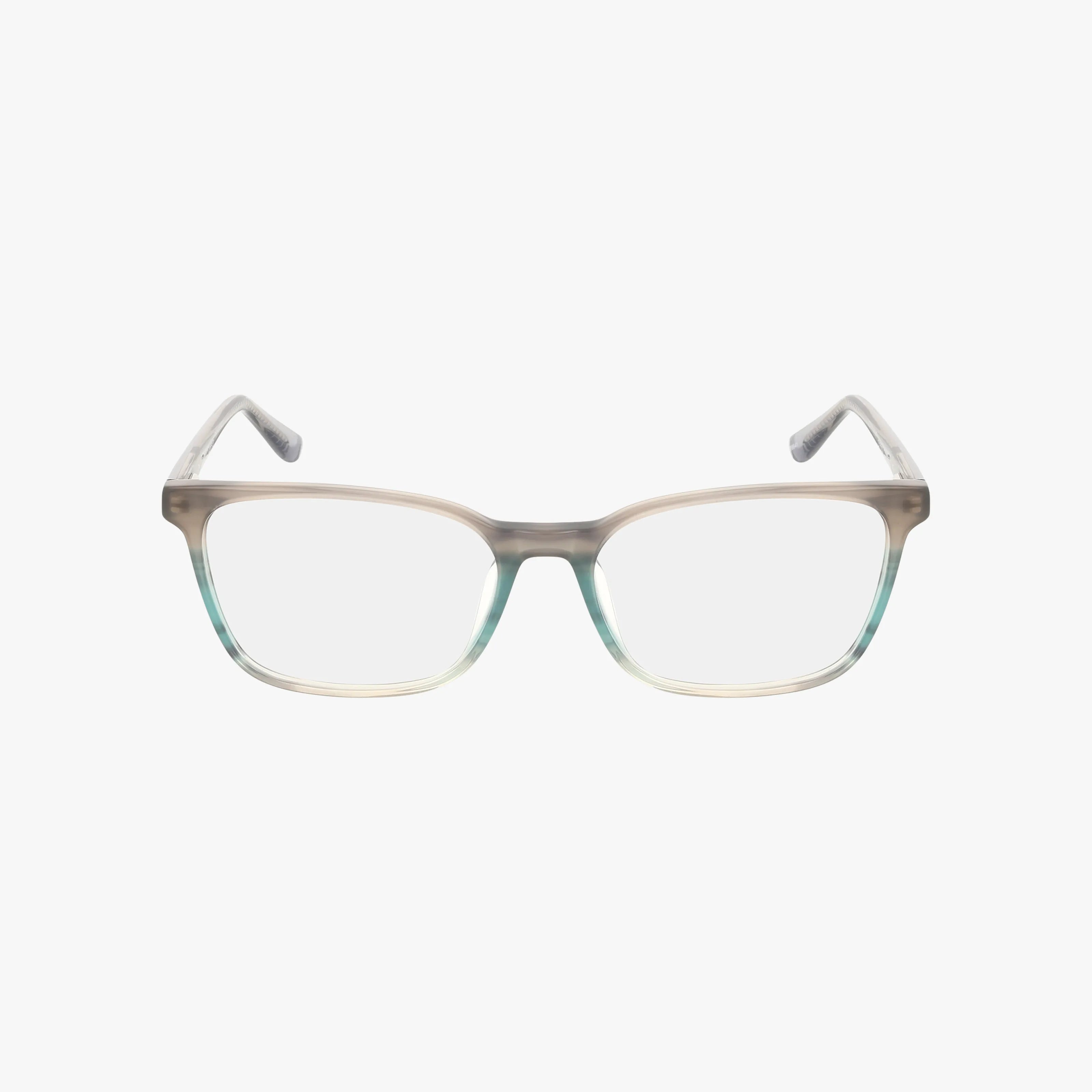CYPRUS rectangular eyeglasses with clear lenses and a translucent frame feature a beige-to-light green gradient, displayed on a white background.