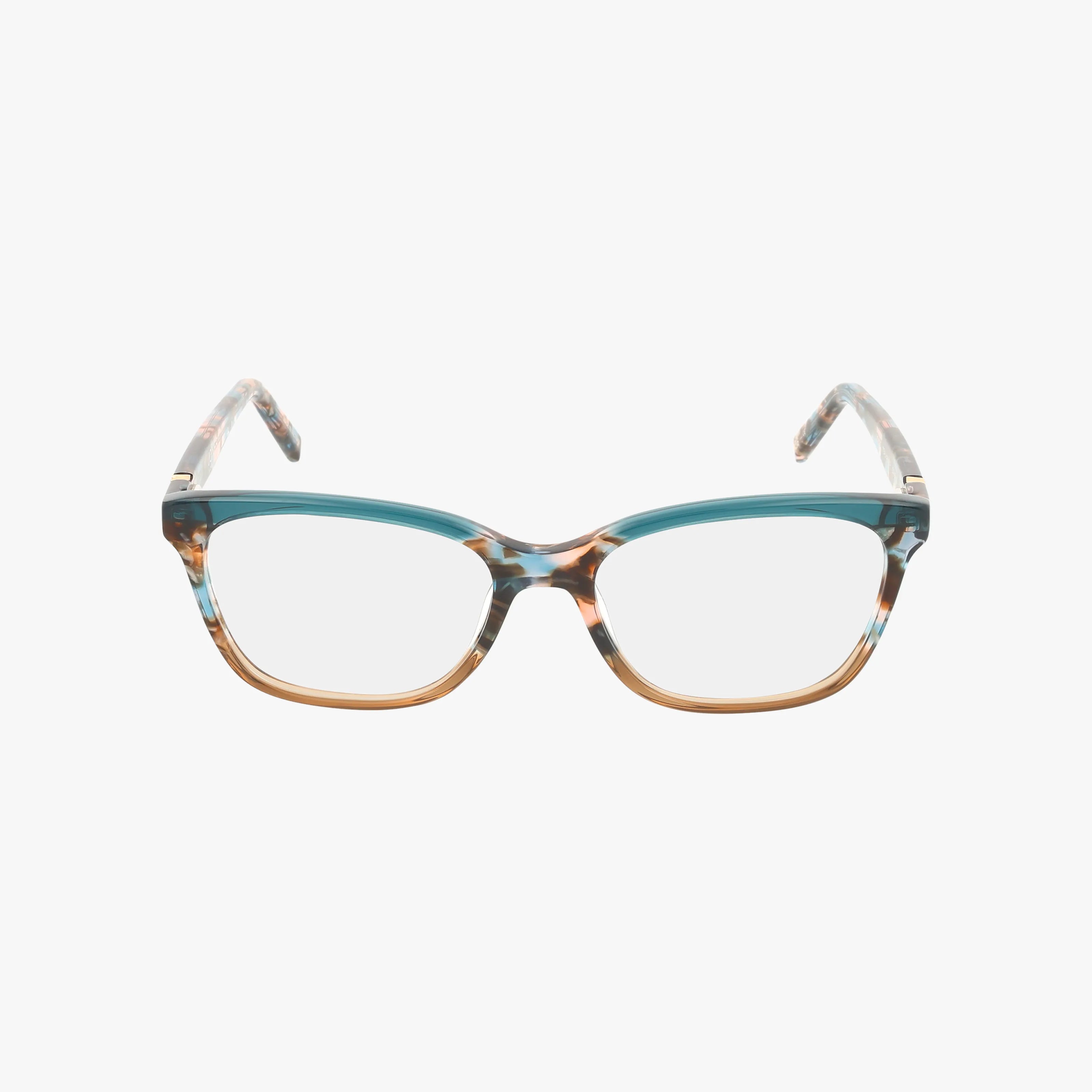 The VJON786 eyewear features rectangular frames with a gradient design transitioning from teal at the top to light brown at the bottom, shown on a white background.