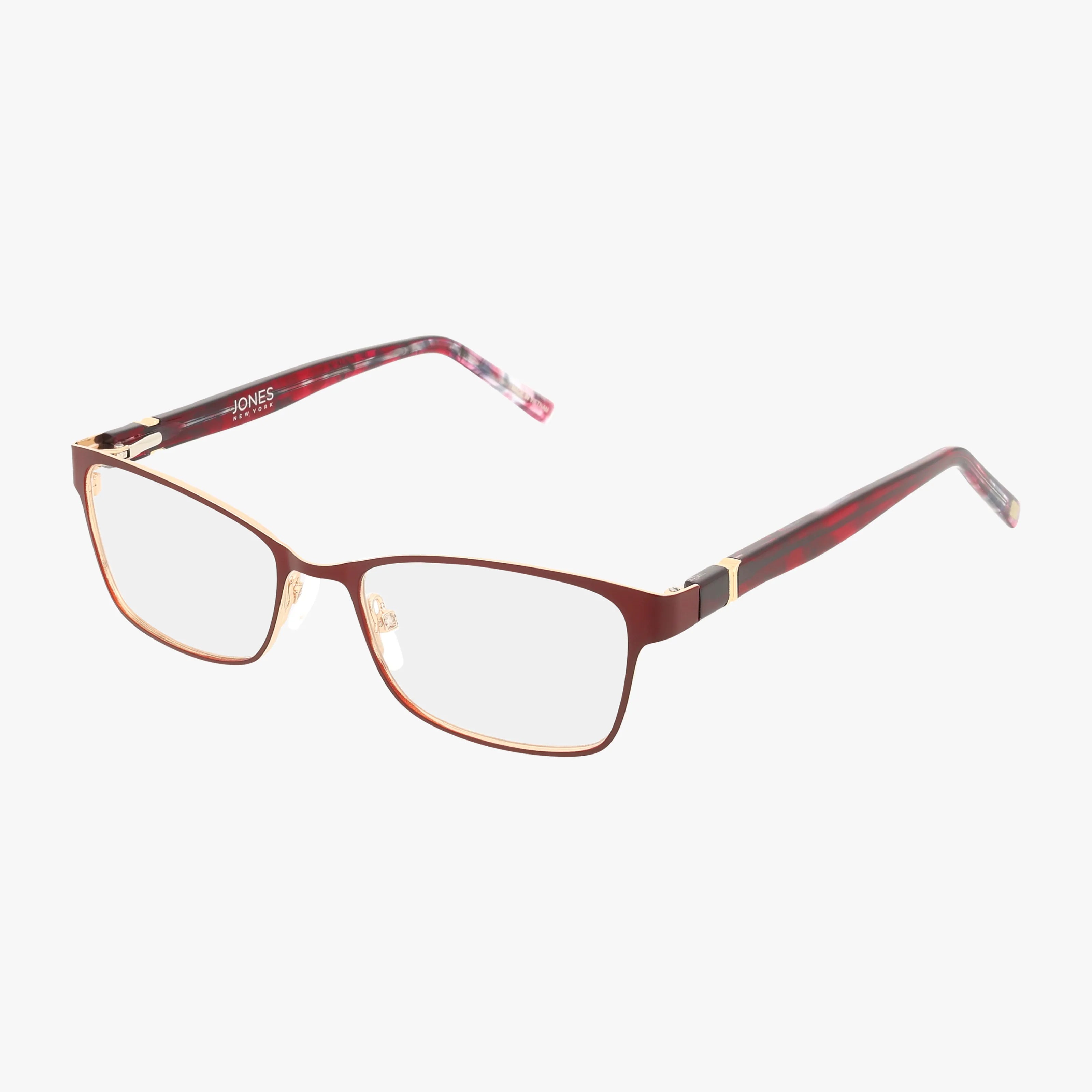 The VJOP155 eyeglasses feature rectangular frames with thin brown metal rims and tortoiseshell-patterned temple arms, offering an elegant look, showcased on a white background for a refined visual presentation.