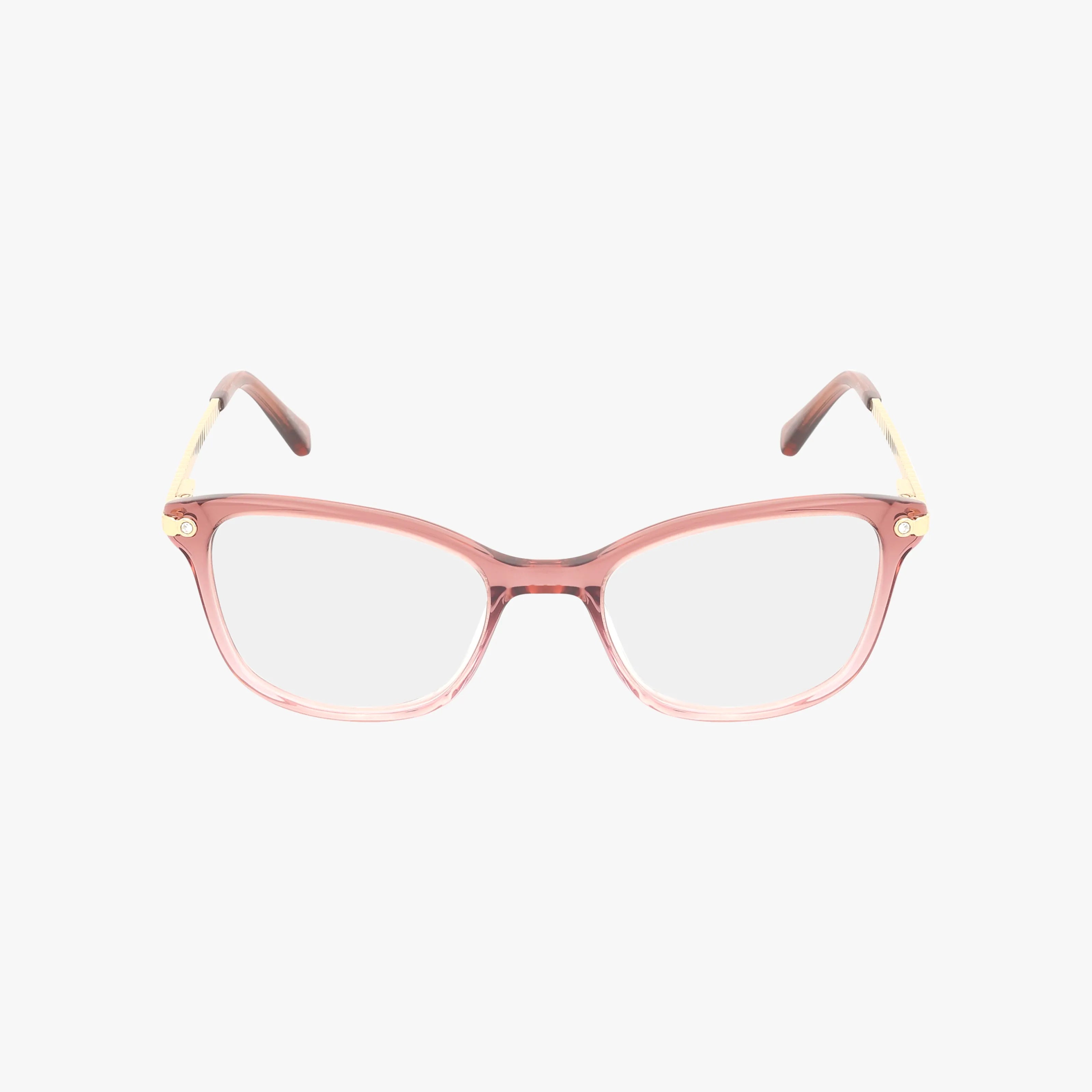 The VJOP253 eyeglasses feature a lightweight pink rectangular frame with gold-accented temples, shown against a white background.