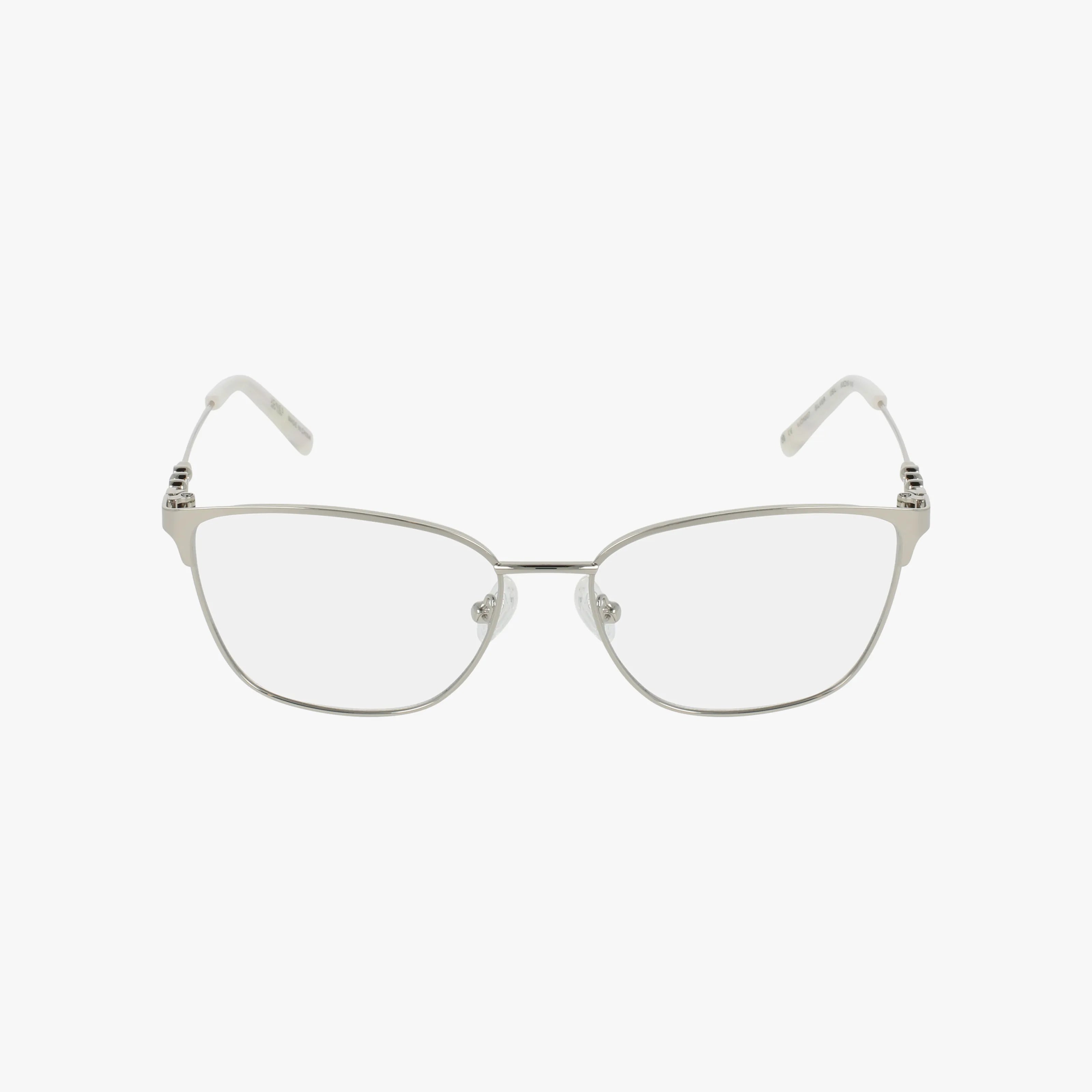 The VJON507 eyeglasses feature thin silver metal frames, clear lenses, and white-tipped temples for a refined look, all displayed against a plain white background.