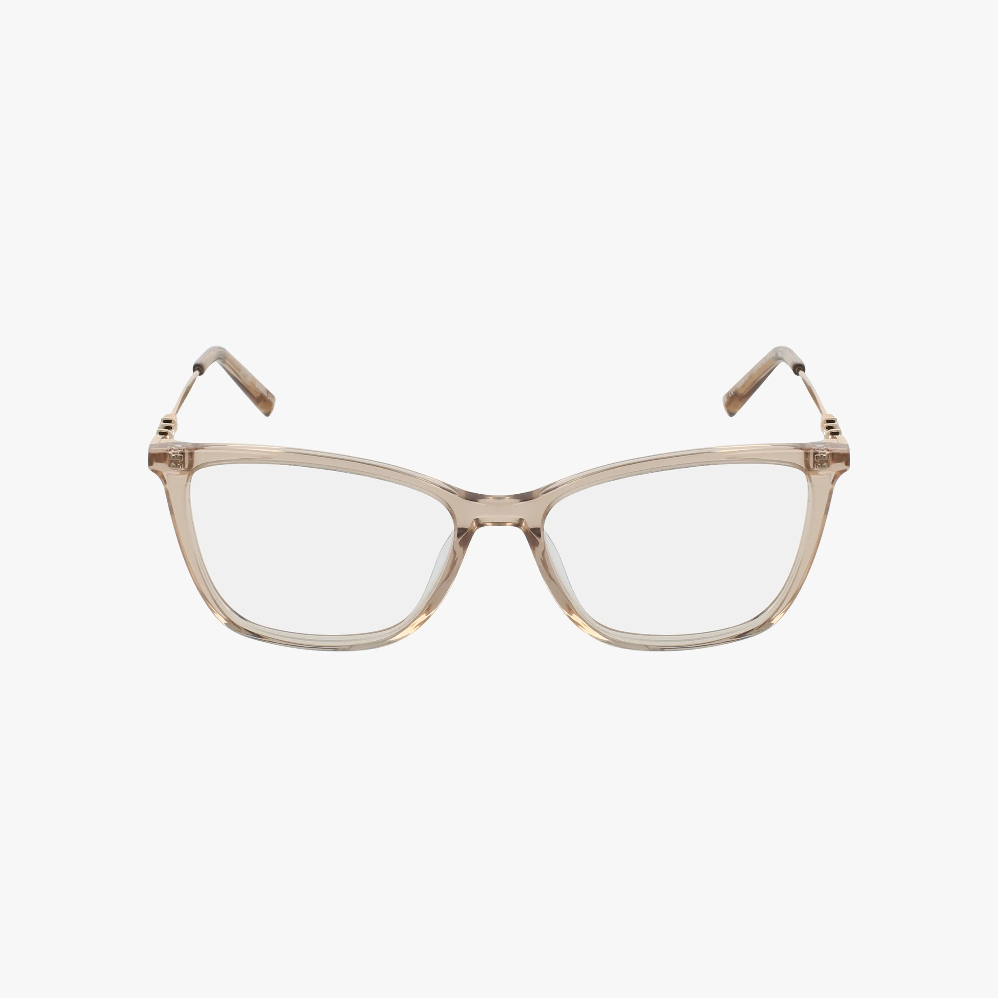 VJON797 clear rectangular eyeglasses feature translucent beige frames, shown facing forward on a plain white background—modern eyewear crafted for discerning online shoppers seeking a tailored look.