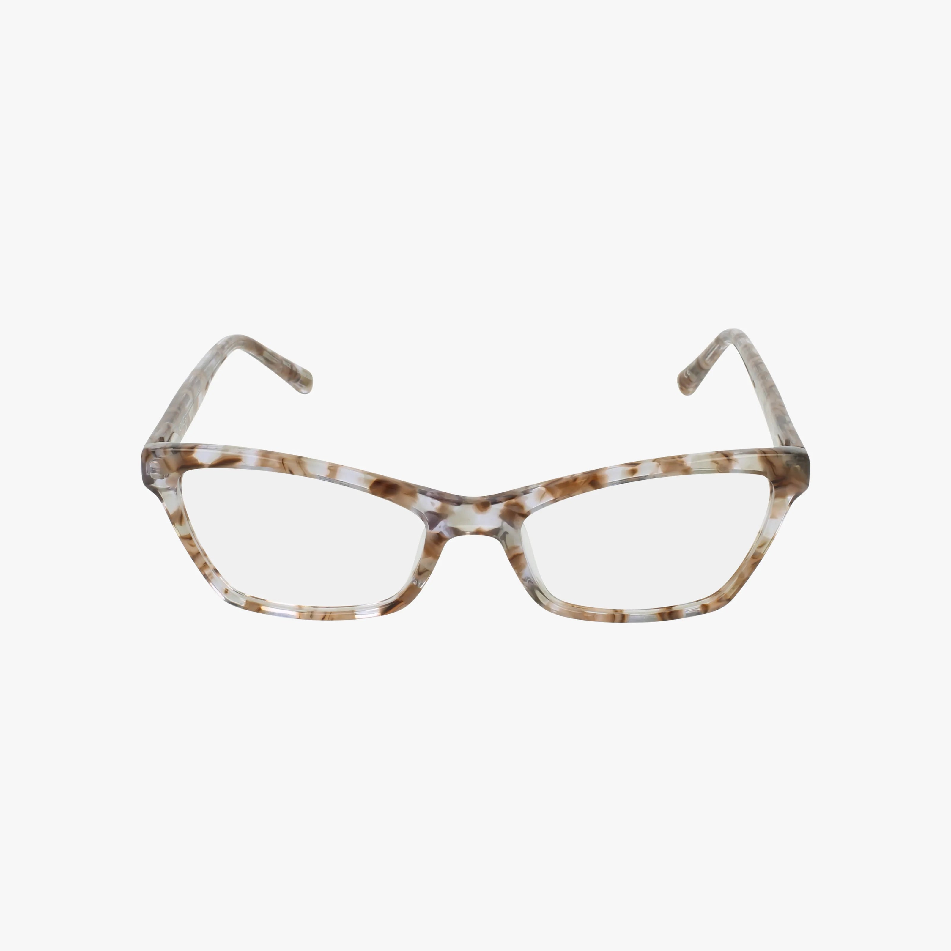 VJON799 cat-eye eyeglasses feature a contemporary marbled beige, brown, and white frame, perfect for daily wear and displayed against a plain white background.