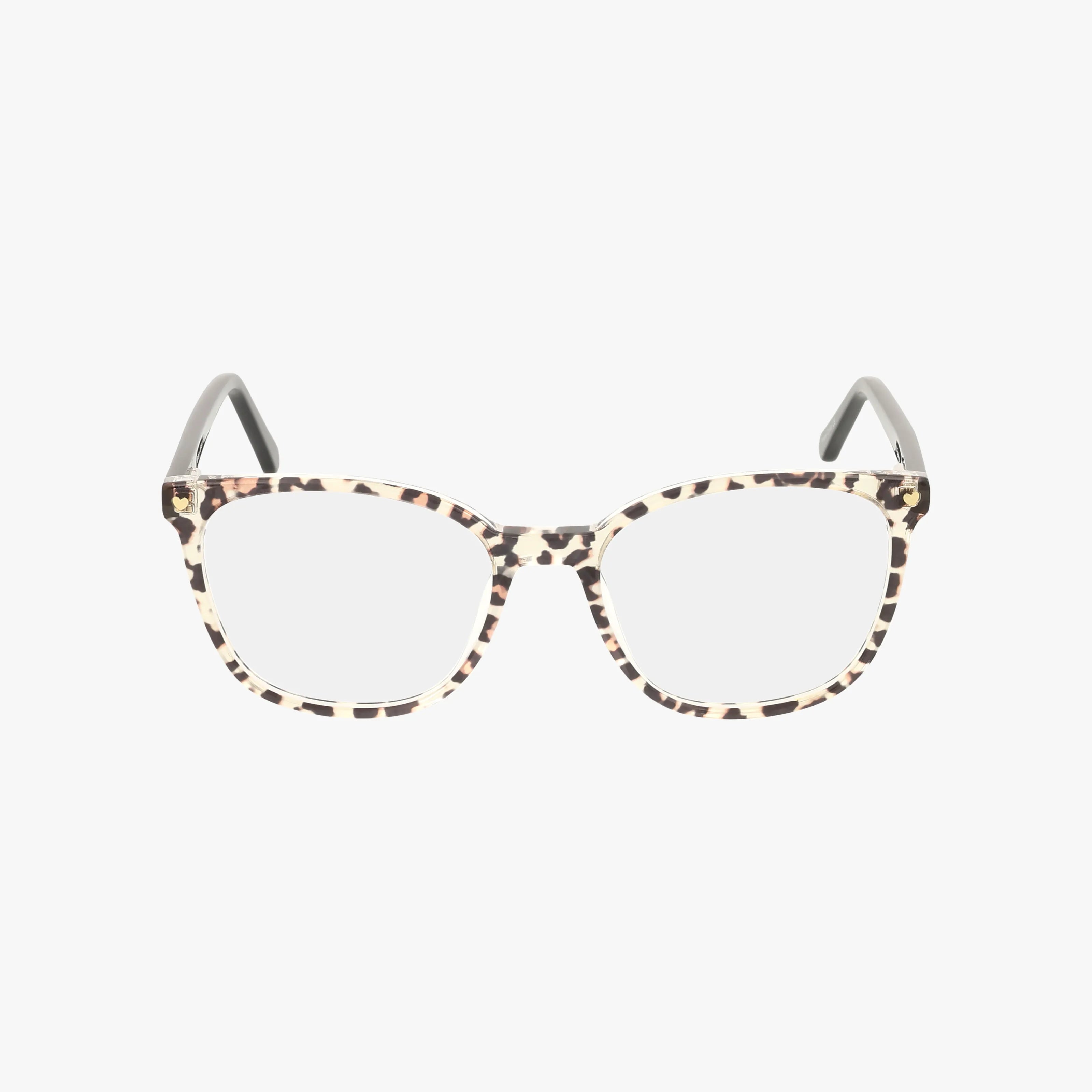 PRINTS wide-frame square eyeglasses in beige and black tortoiseshell are shown facing forward on a white background—ideal for Betsy Girls seeking standout style.