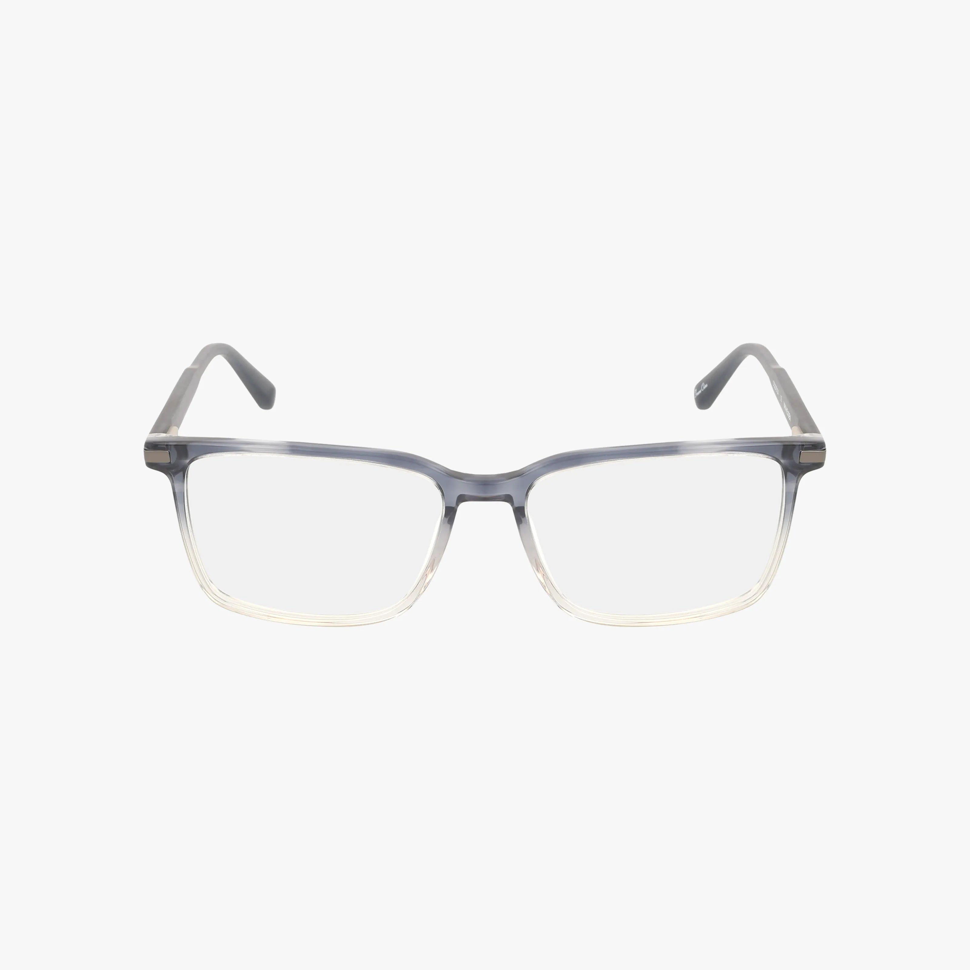 The H182 eyeglasses feature a rectangular shape, clear Transitions lenses, and a gray-to-transparent gradient frame for style and versatility, shown against a white background.
