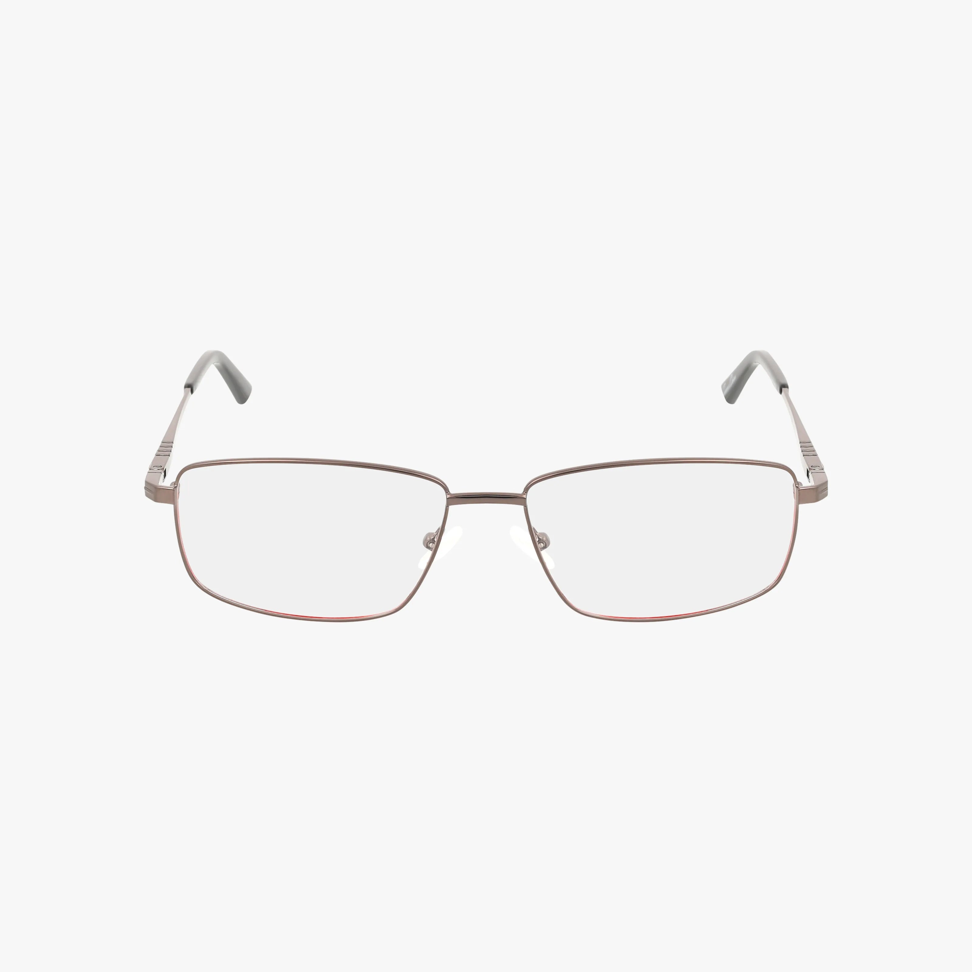 The W214 is a pair of thin, rectangular metal-framed eyeglasses with progressive clear lenses and adjustable nose pads, showcasing a sleek design against a plain white background.