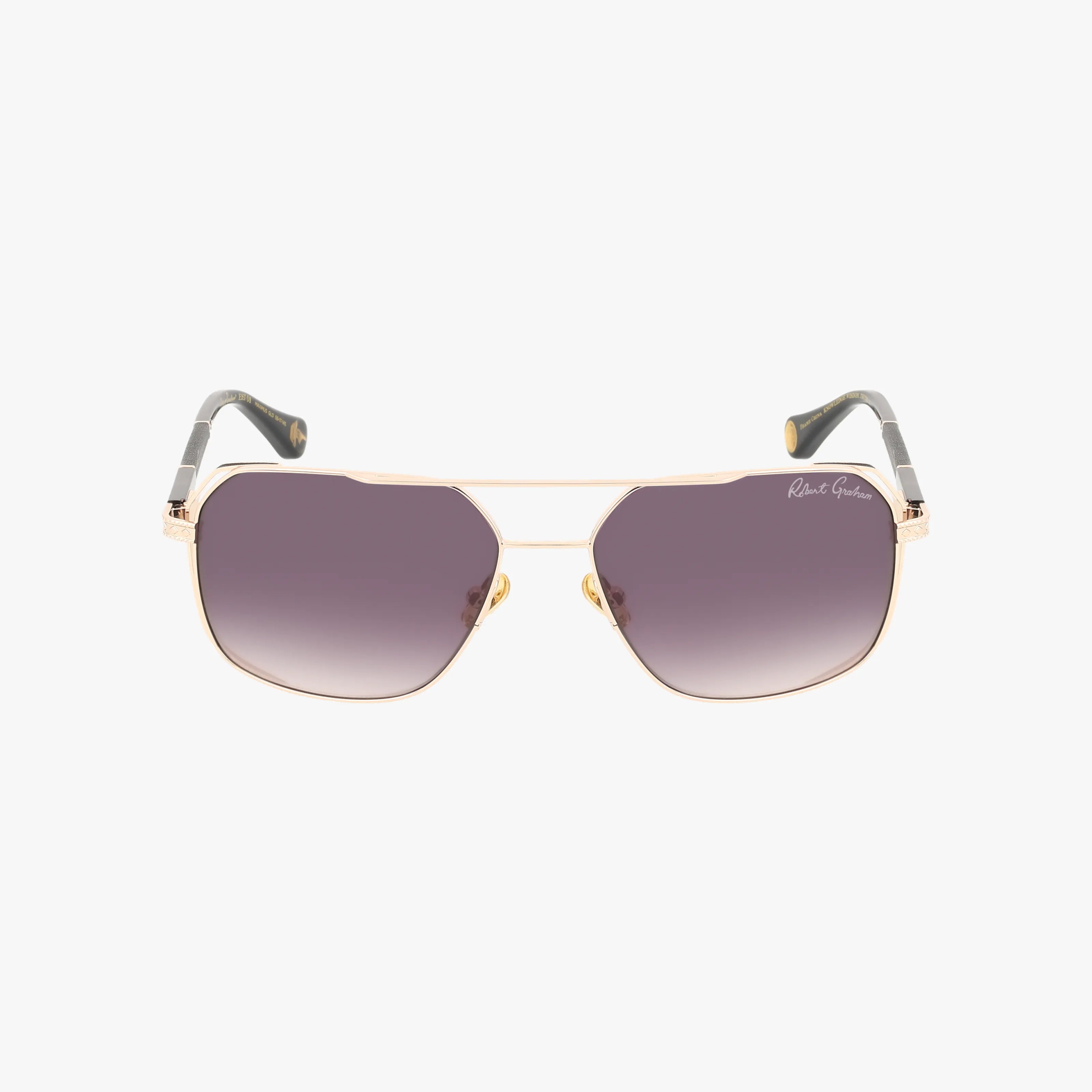 Front view of MAXIMUS aviator-style sunglasses with a classic gold metal frame and dark gradient lenses, displayed on a plain white background—ideal for stylish eyewear enthusiasts.