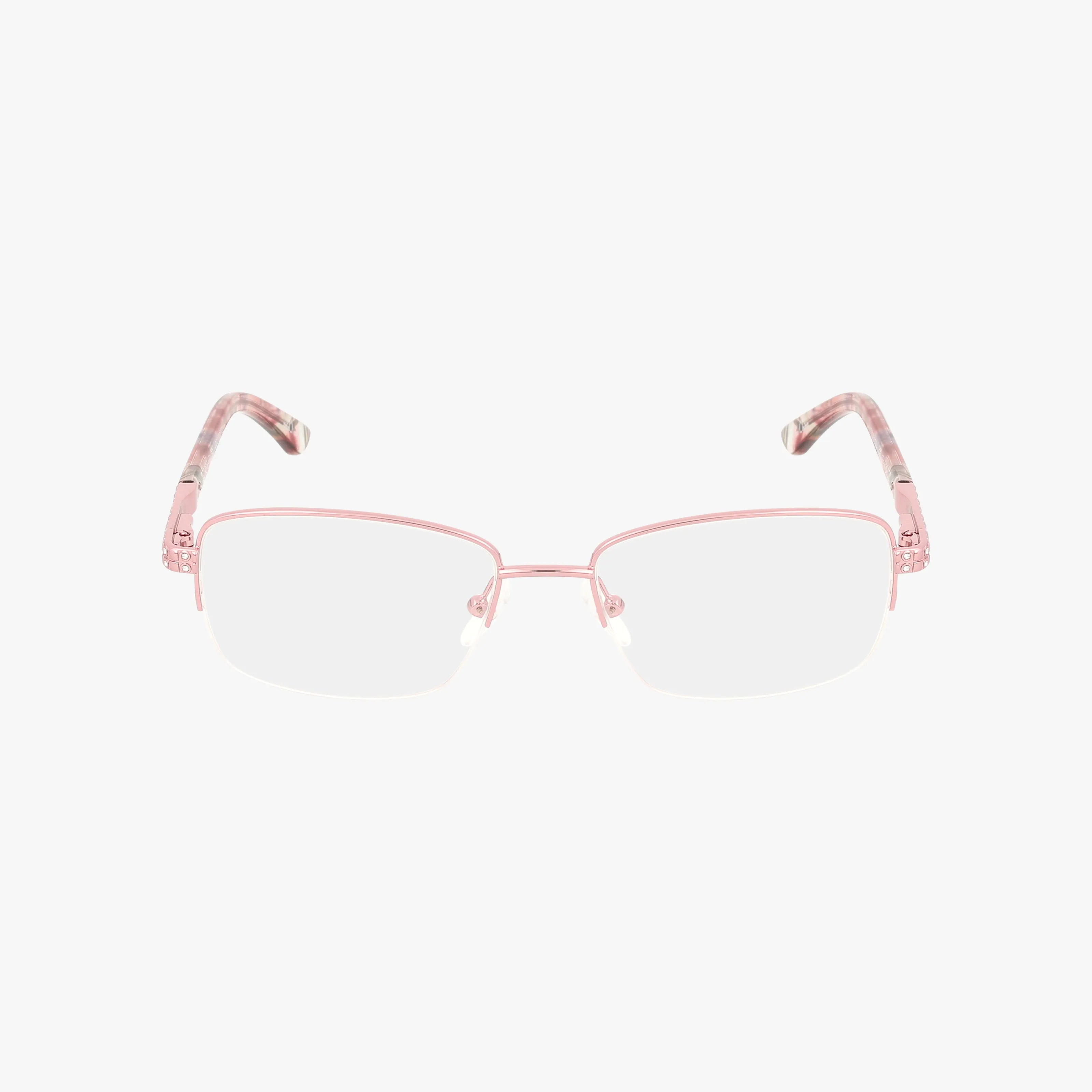 The L148 features semi-rimless eyeglasses with light pink metal frames, a lightweight design, and translucent pink temples—ideal for daily wear—shown on a white background.