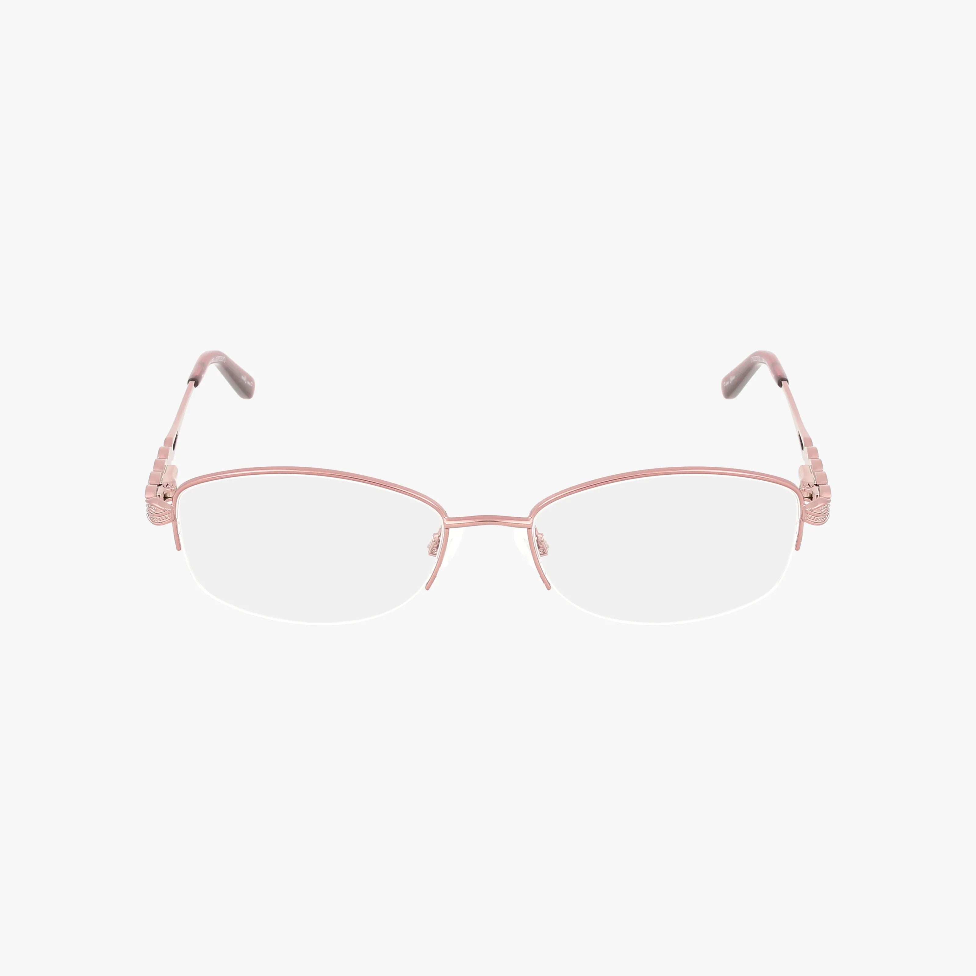 The L145 features thin, light pink metal frames and oval lenses, shown from the front against a plain white background—an elegant example of classic eyewear.