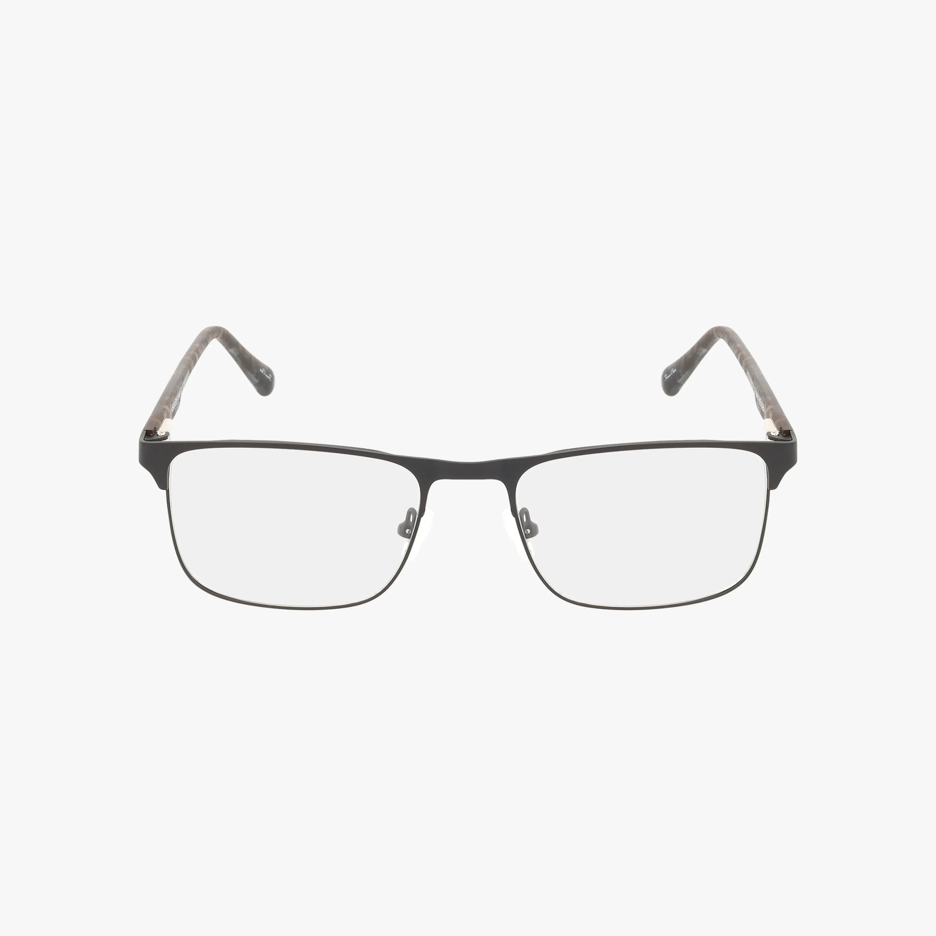 The H220 rectangular eyeglasses feature black rims and Transitions lenses for versatile style. Seen from the front on a white background, the temples display a subtle pattern and curve gently outward at the ends.
