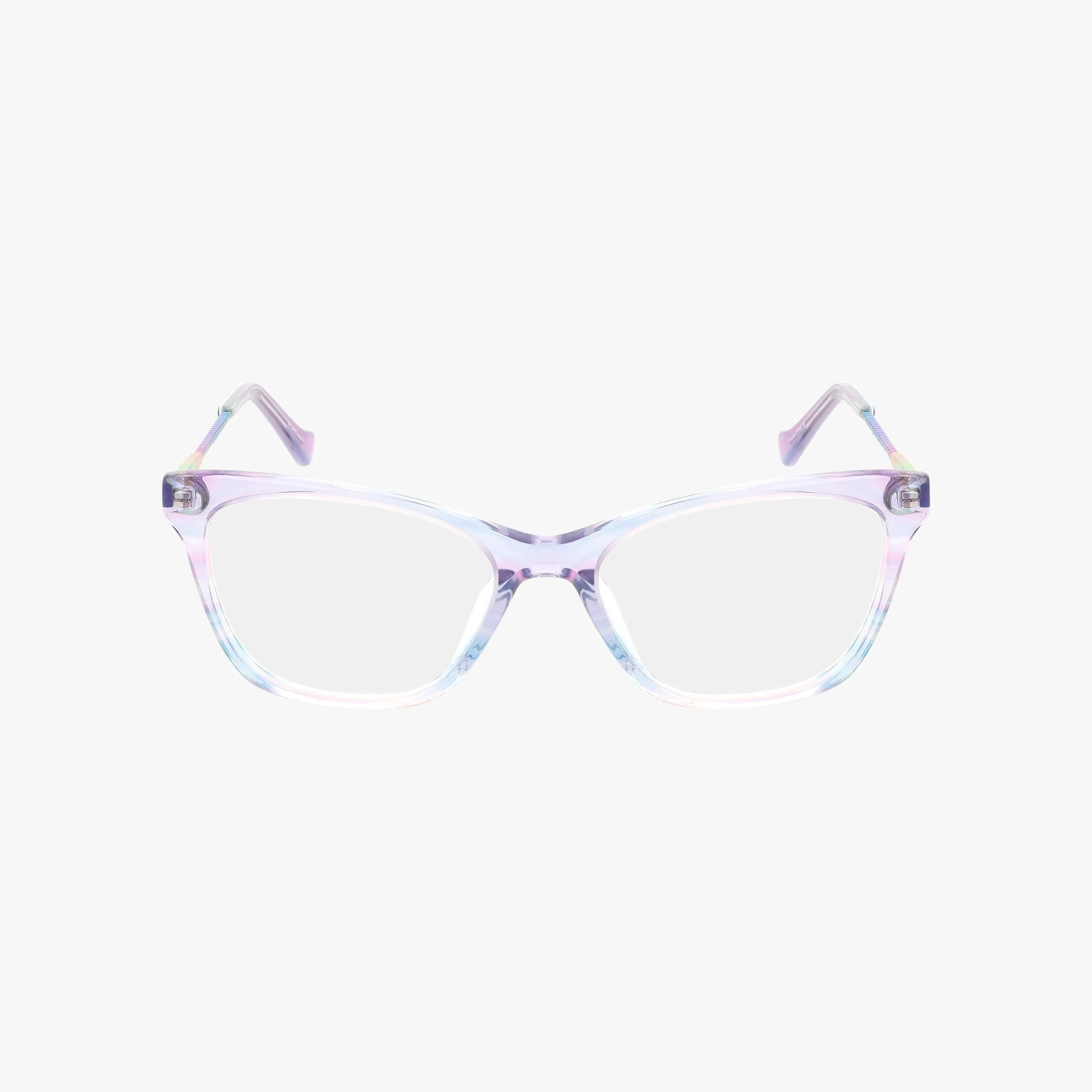 SUPERNOVA eyeglasses feature a lightweight frame with a subtle purple and blue gradient, shown from the front on a plain light background—ideal for anyone seeking versatile eyewear.