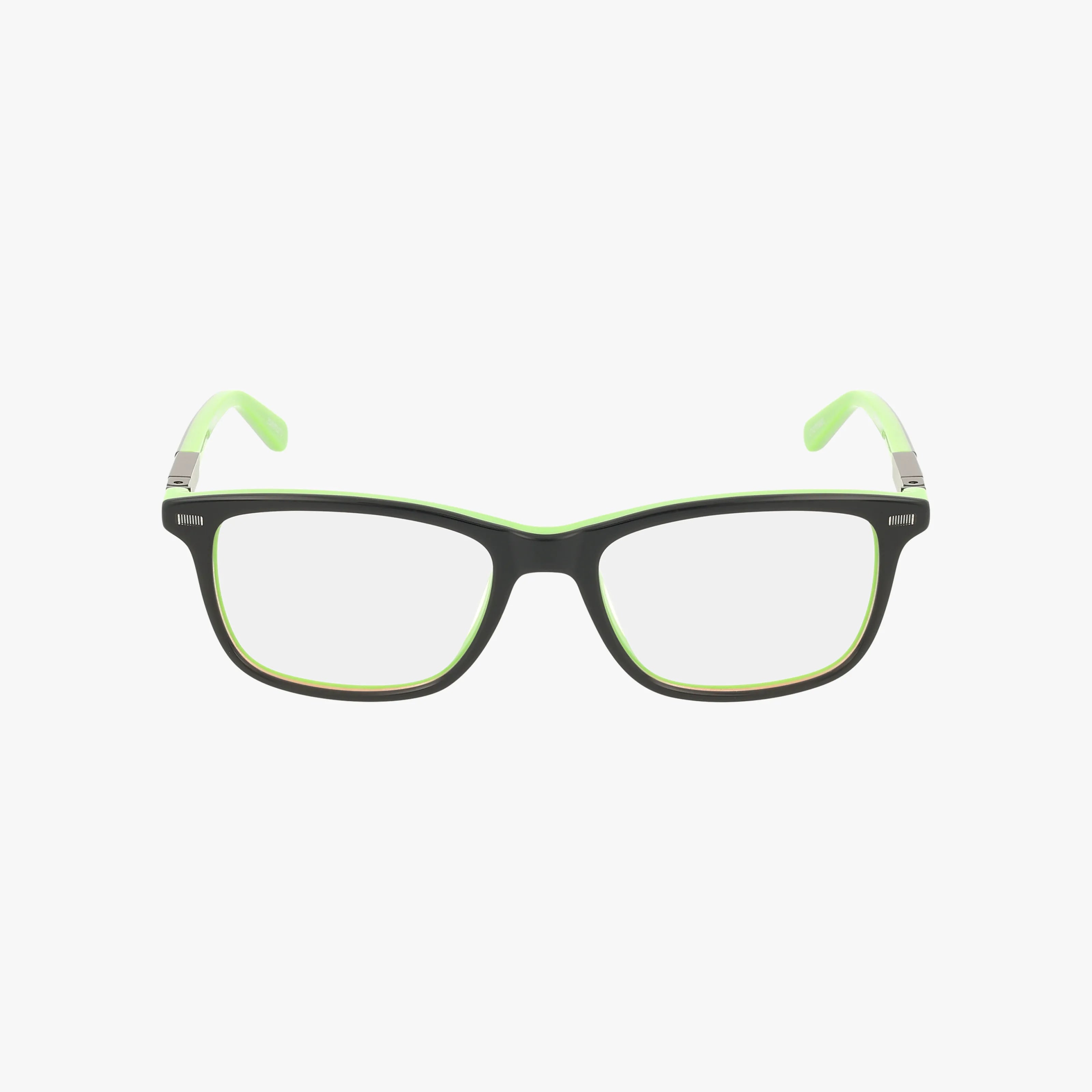 SKYWARP eyeglass frames feature elegant black exteriors with light green inner edges and temple tips, perfect for those seeking reliable eyewear. Displayed on a plain white background.