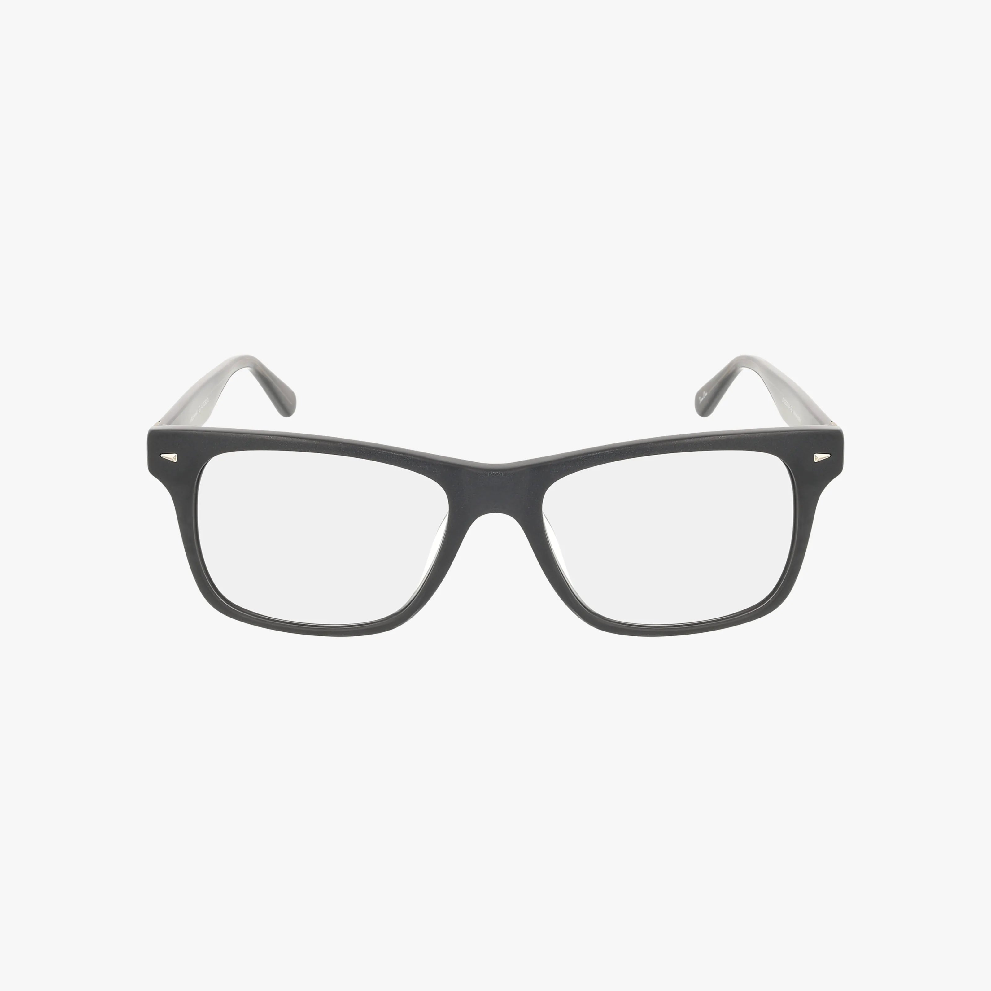 The H206 features rectangular black eyeglasses with a lightweight frame and clear lenses on a plain white background. With simple, slightly thick rims and straight temples, these modern frames are ideal for stylish everyday wear.