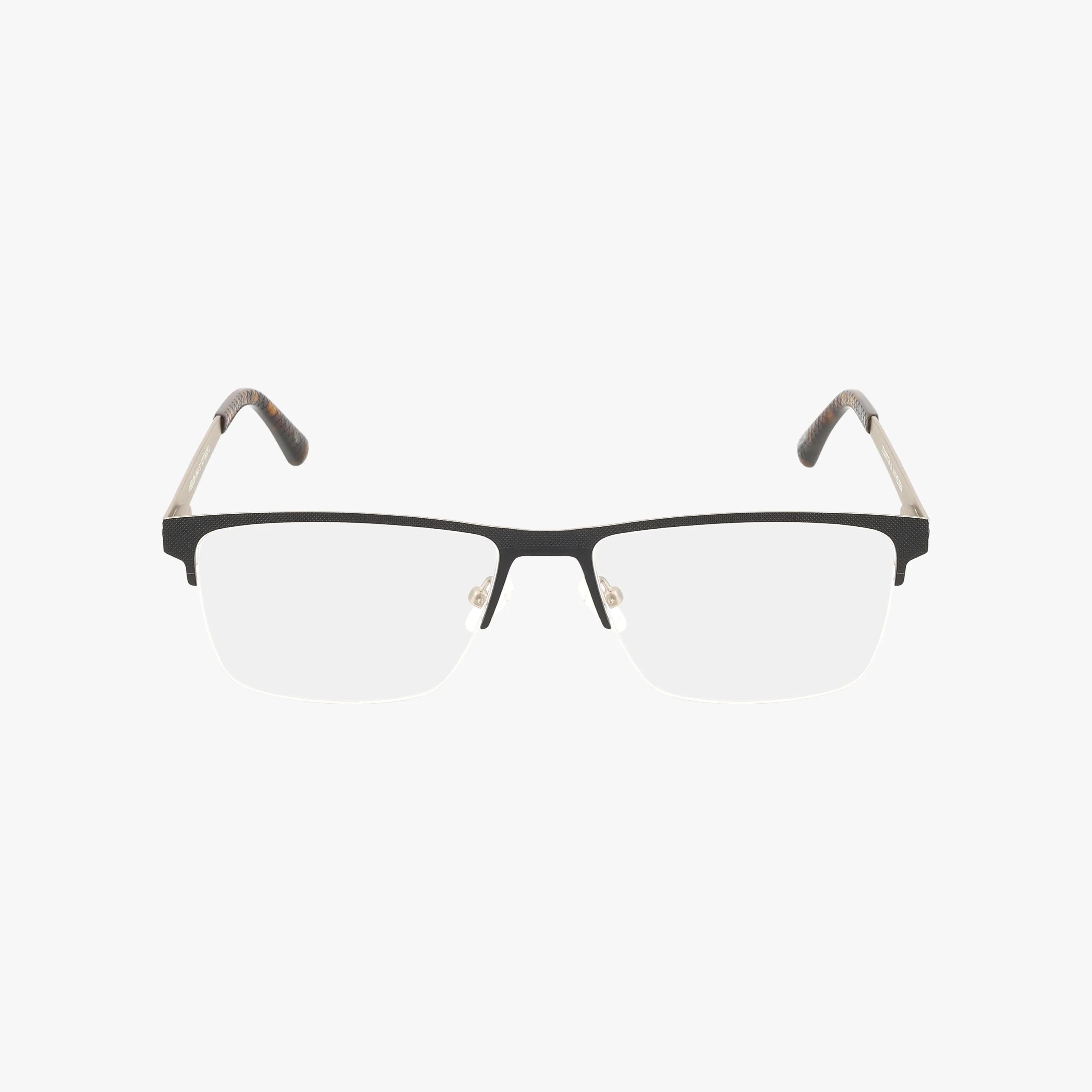 The H226 is a pair of rectangular, semi-rimless eyeglasses with thin dark metal frames and brown temples, offering a polished look and strength when viewed from the front against a plain white background.