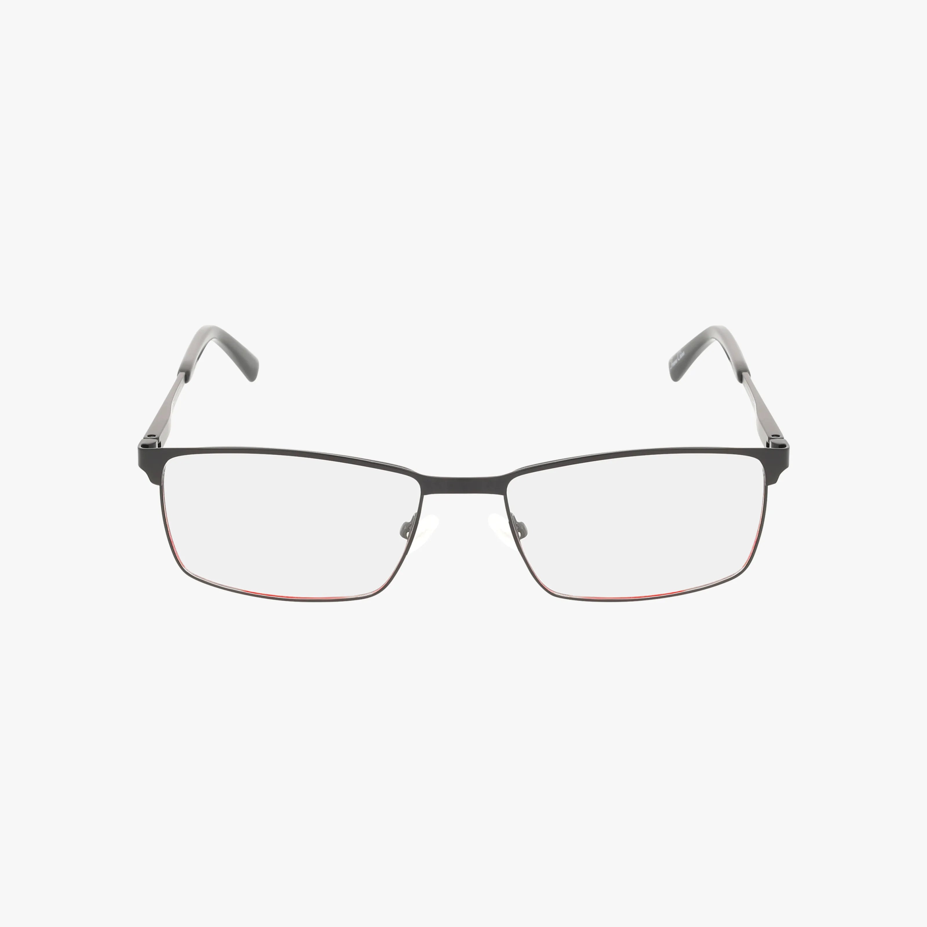 The W218 features rectangular eyeglasses with a thin, lightweight frame, clear lenses, slightly curved arms, and a subtle red accent along the bottom edge—versatile eyewear for any style, shown on a white background.
