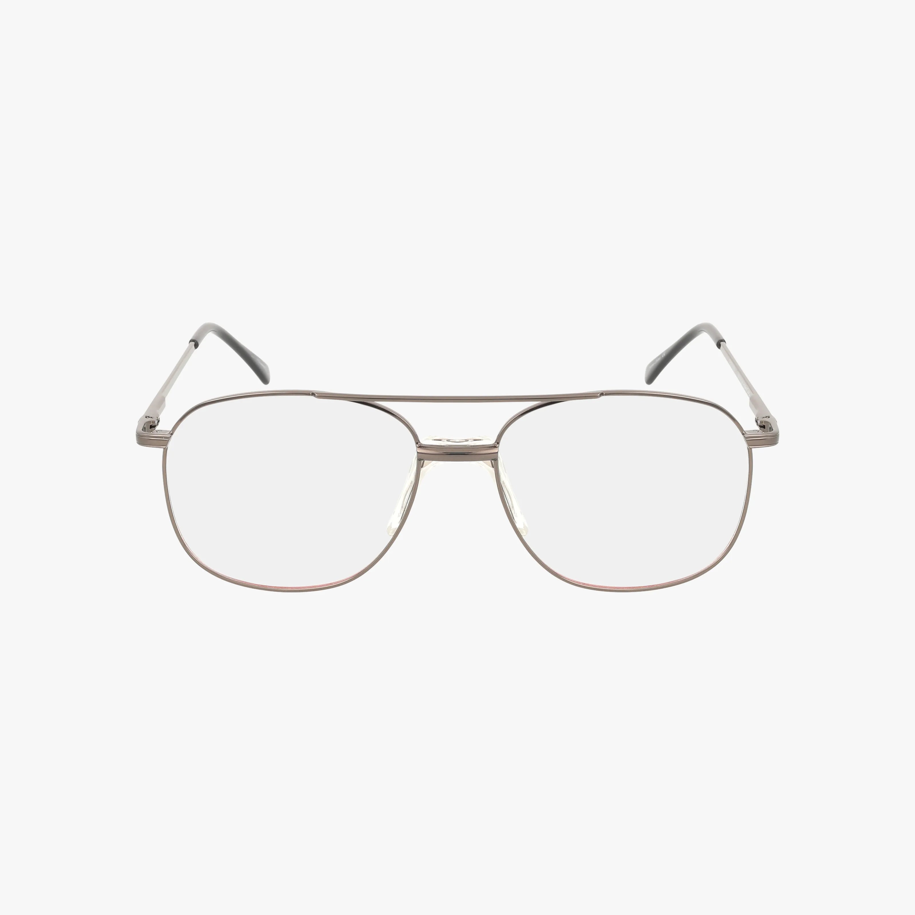 KYLE silver metal aviator eyeglasses feature a lightweight frame and clear lenses, shown facing forward on a plain white background—ideal for everyday use.