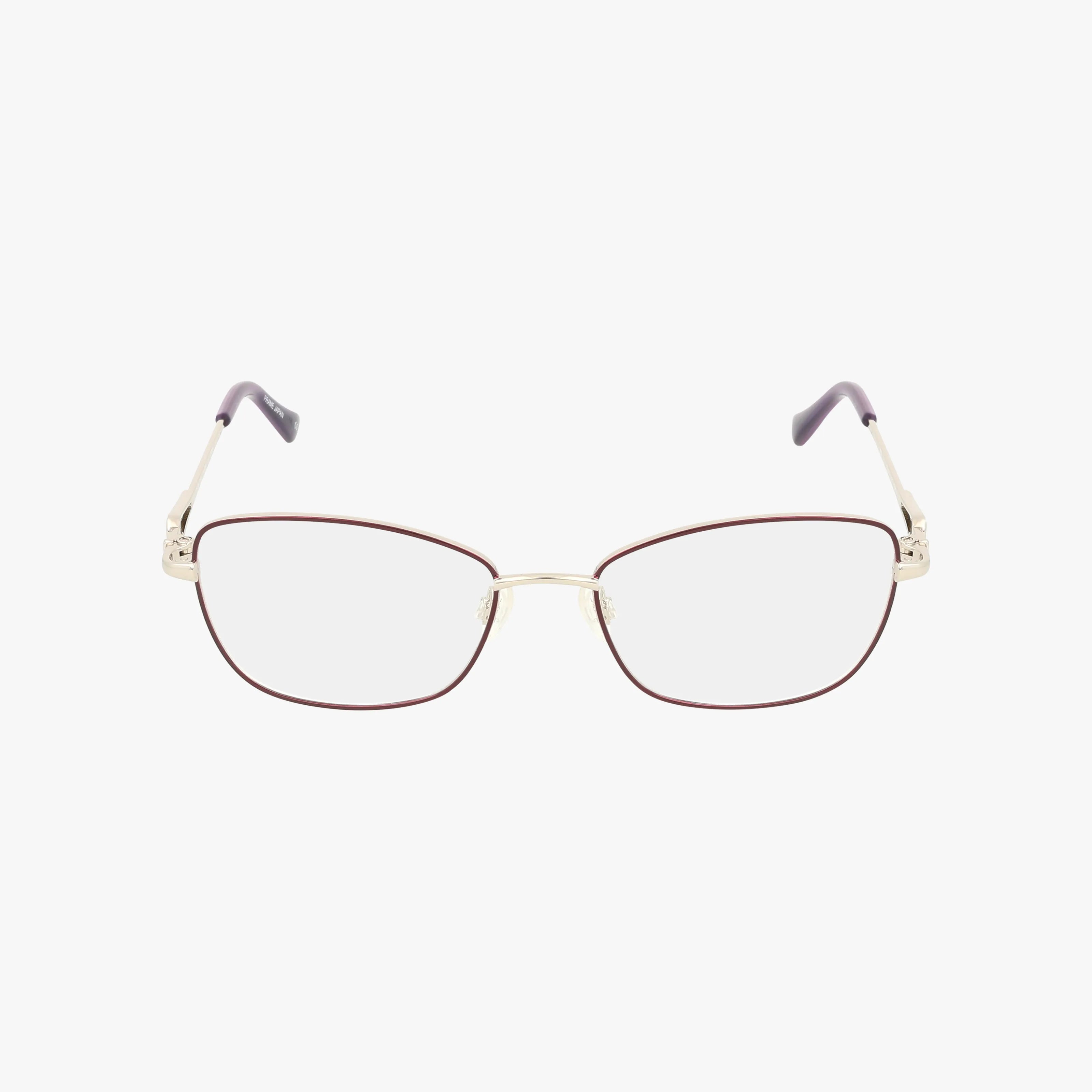 The R582 rectangular eyeglasses feature a sturdy design with thin gold metal frames, brown accents on the front, and dark temple tips, displayed against a white background.