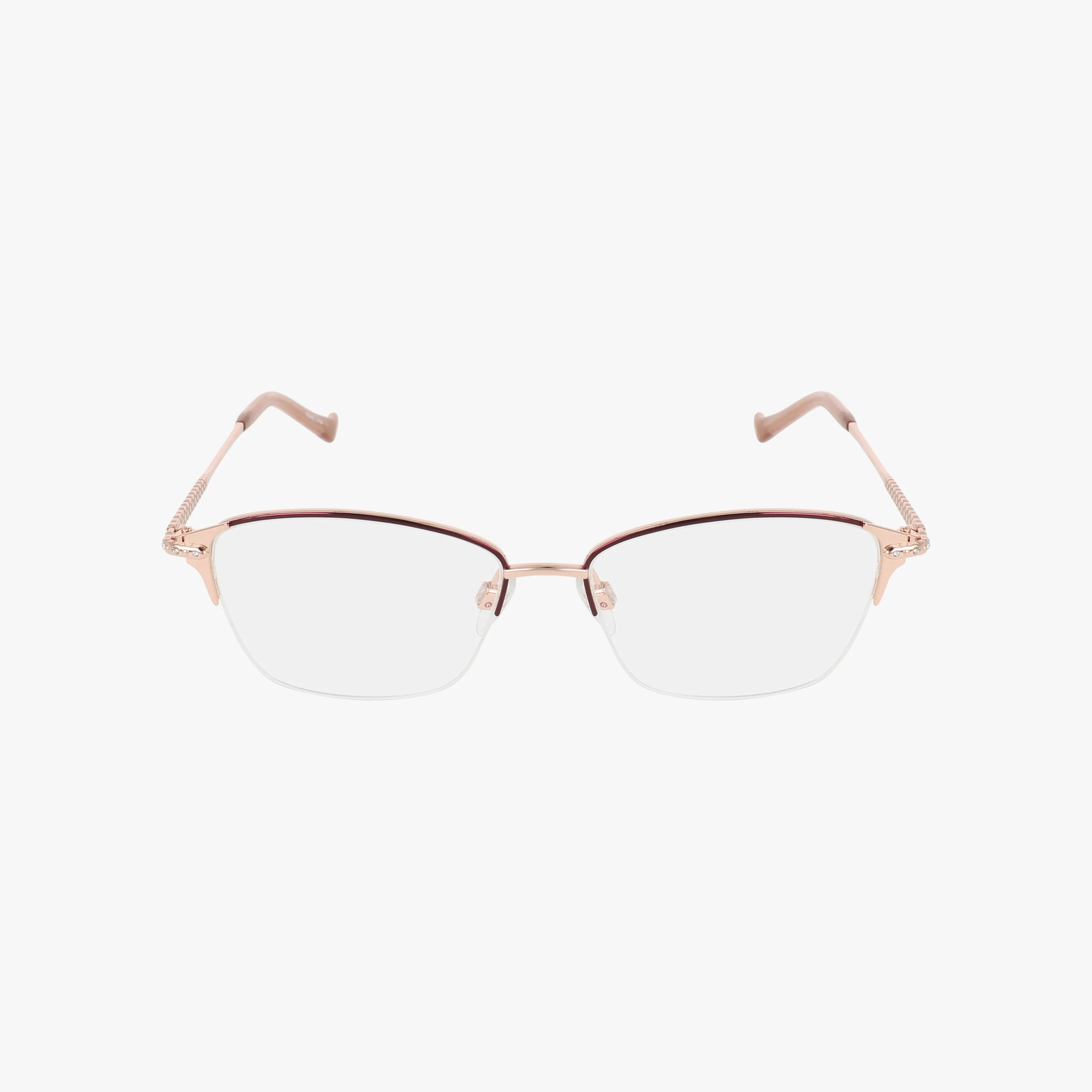 The R152 eyeglasses feature thin rose gold metal frames and clear lenses, displayed against a plain white background.