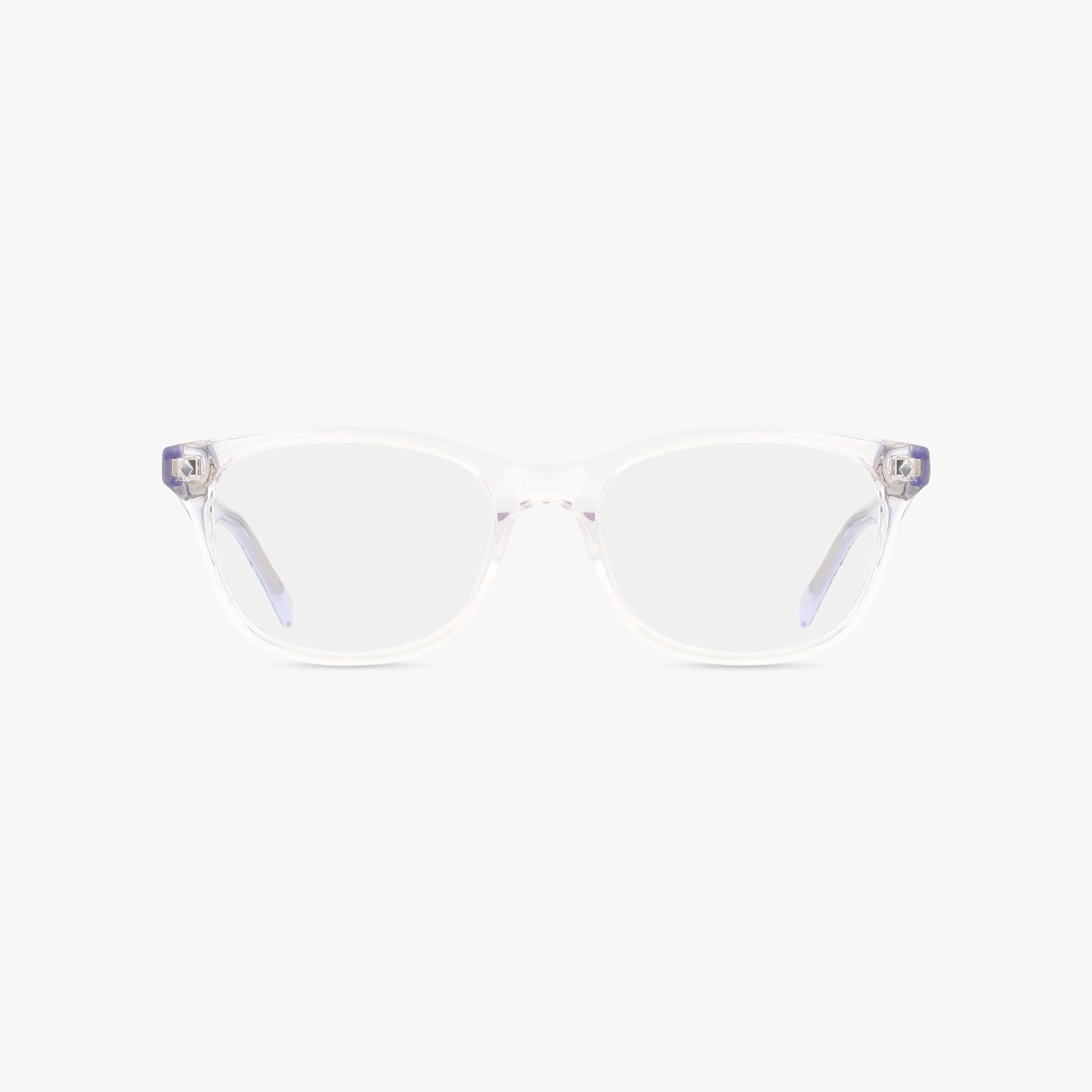 The MERIT clear plastic eyeglasses feature rectangular lenses and slightly curved arms, shown on a plain white background—an ideal choice for a smart, sharp look.