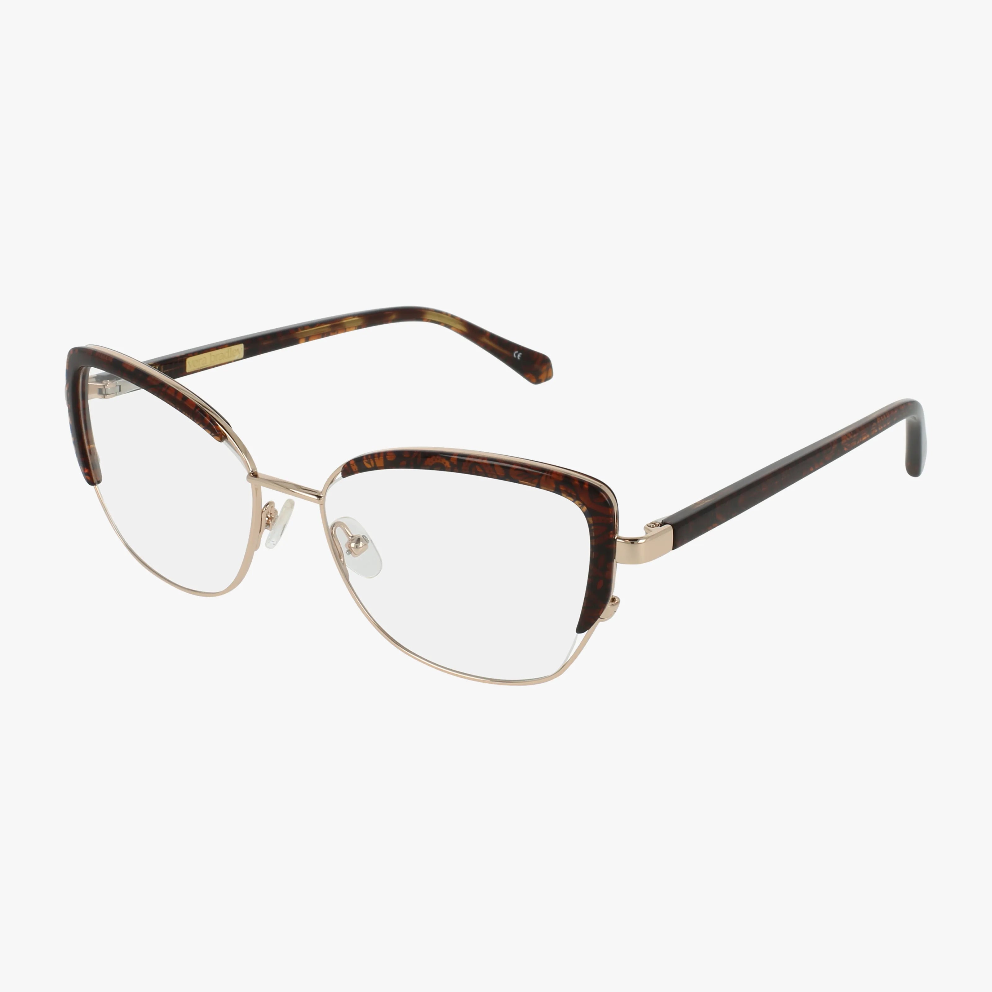 THELON eyeglasses feature gold metal frames, clear lenses, and dark tortoiseshell-patterned upper rims and arms, set against a white background.