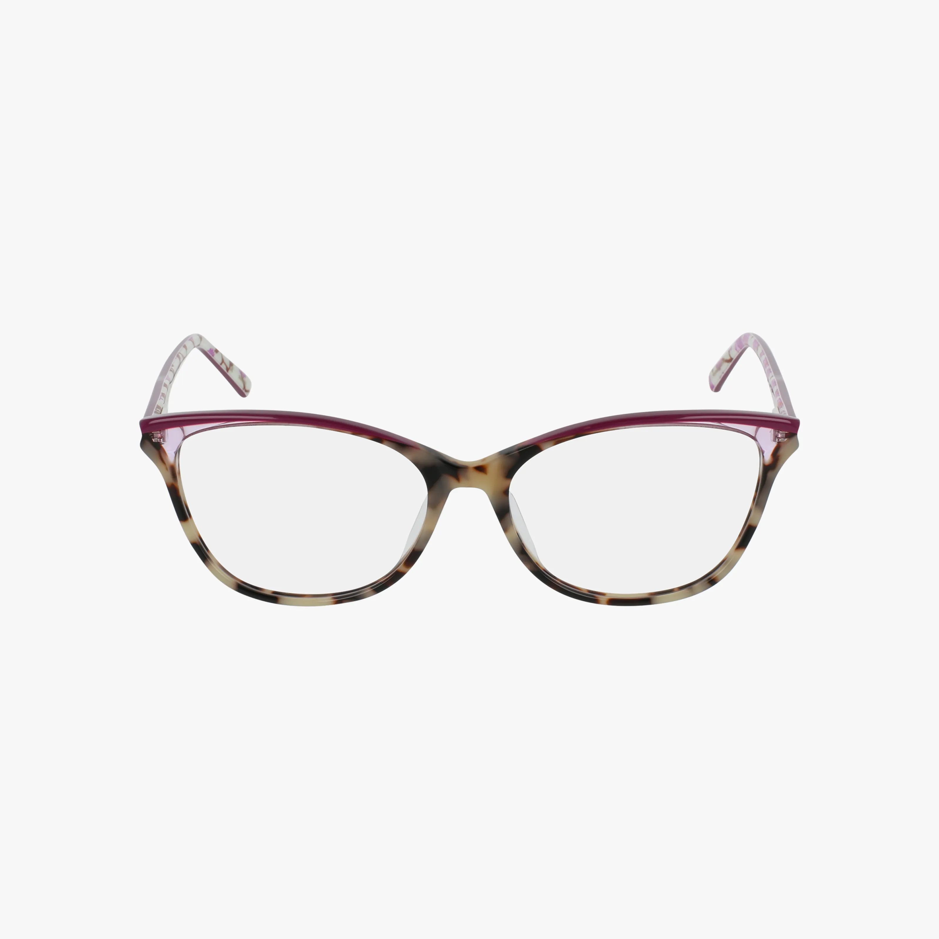 The TAUNTON cat-eye eyeglasses feature a purple upper rim, tortoiseshell lower frame, and light purple patterned temple arms, displayed on a white background.