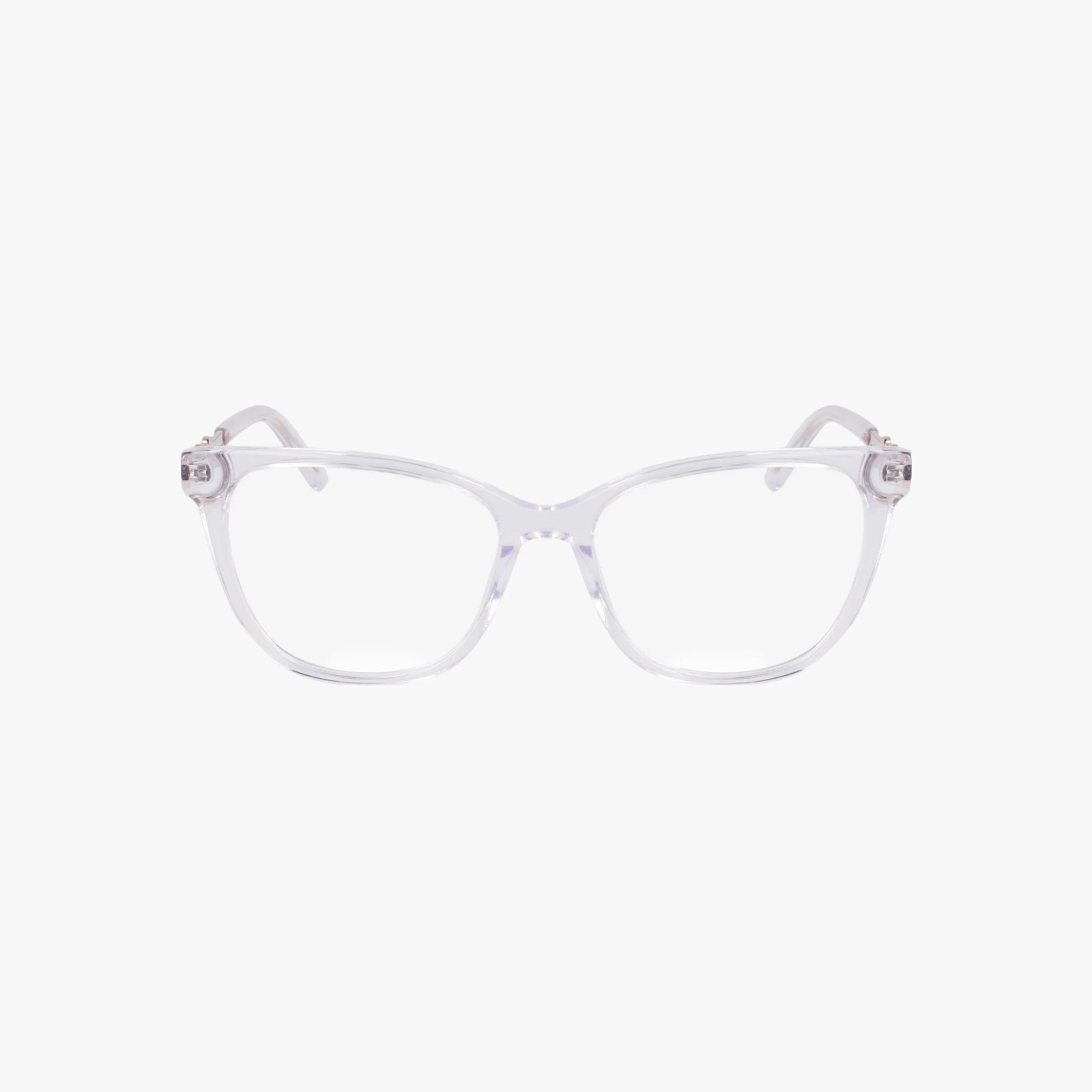 The BB5227 eyeglasses feature clear, transparent frames with a modern, slightly rounded rectangular design, combining distinct style and functionality. Displayed against a plain white background.
