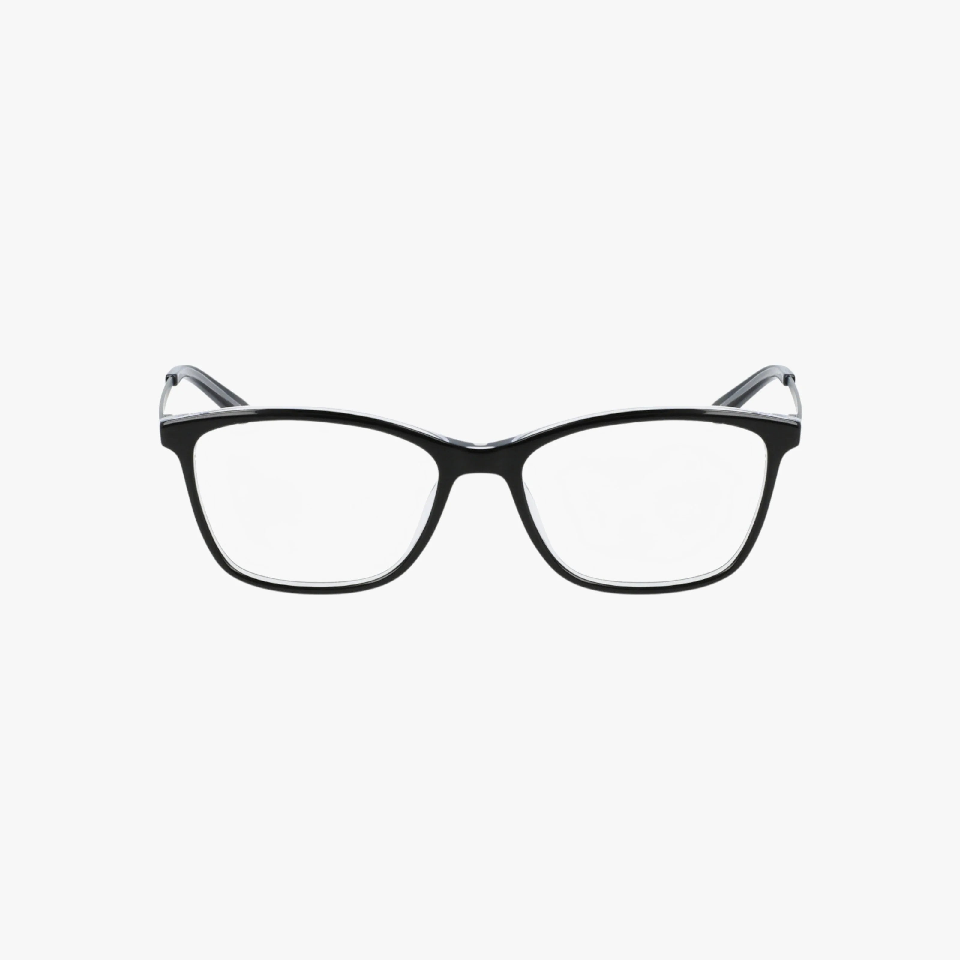 BB5187 black rectangular eyeglasses feature a polished frame and clear lenses, combining style and durability. Displayed on a plain white background.