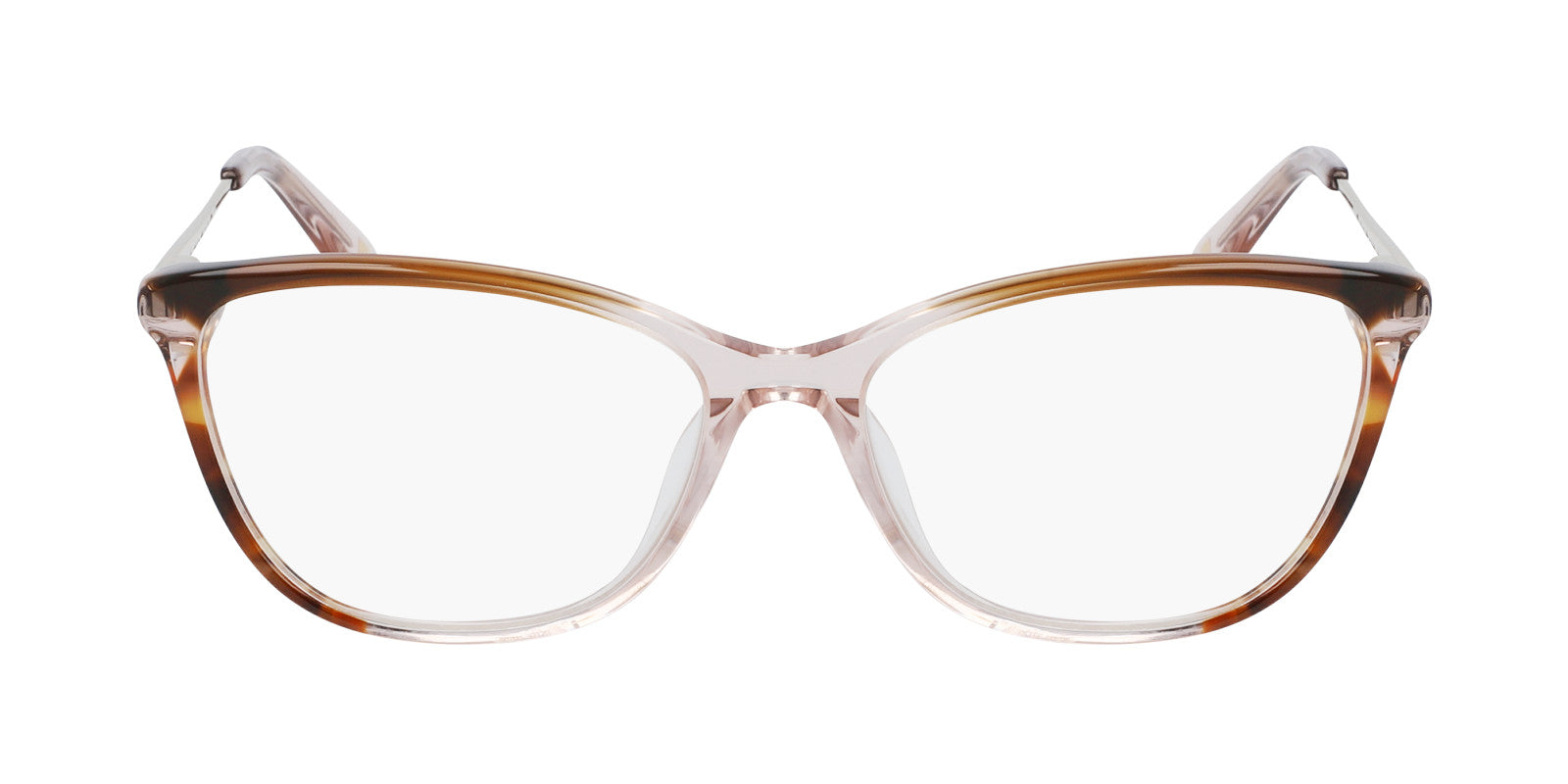 The AK5090 eyeglasses feature a clear cat-eye frame with a light brown gradient on top and transparent lower rims, offering a modern look ideal for everyday wear. Displayed against a white background.