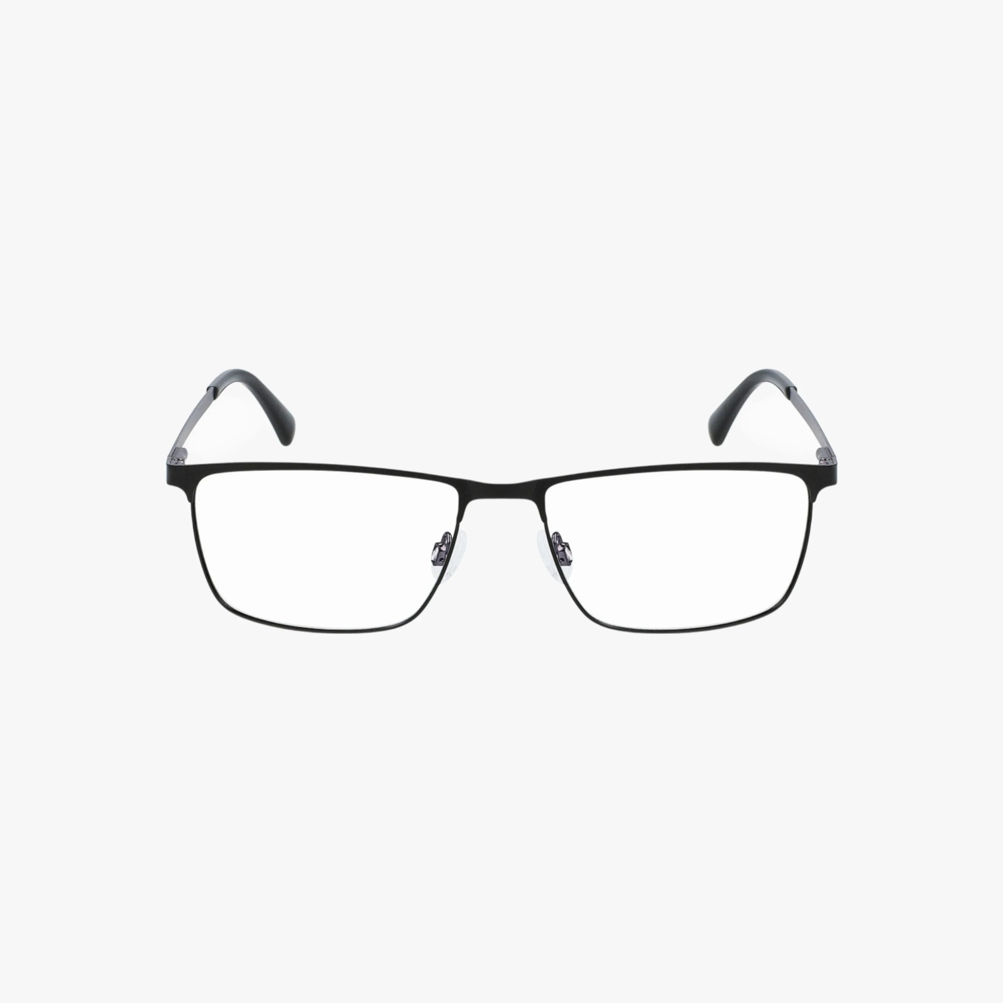 The JOE4092 eyeglasses feature a rectangular black-rimmed frame with clear lenses and slightly curved outward arms, blending timeless style with contemporary online eyewear trends. Displayed on a plain white background.