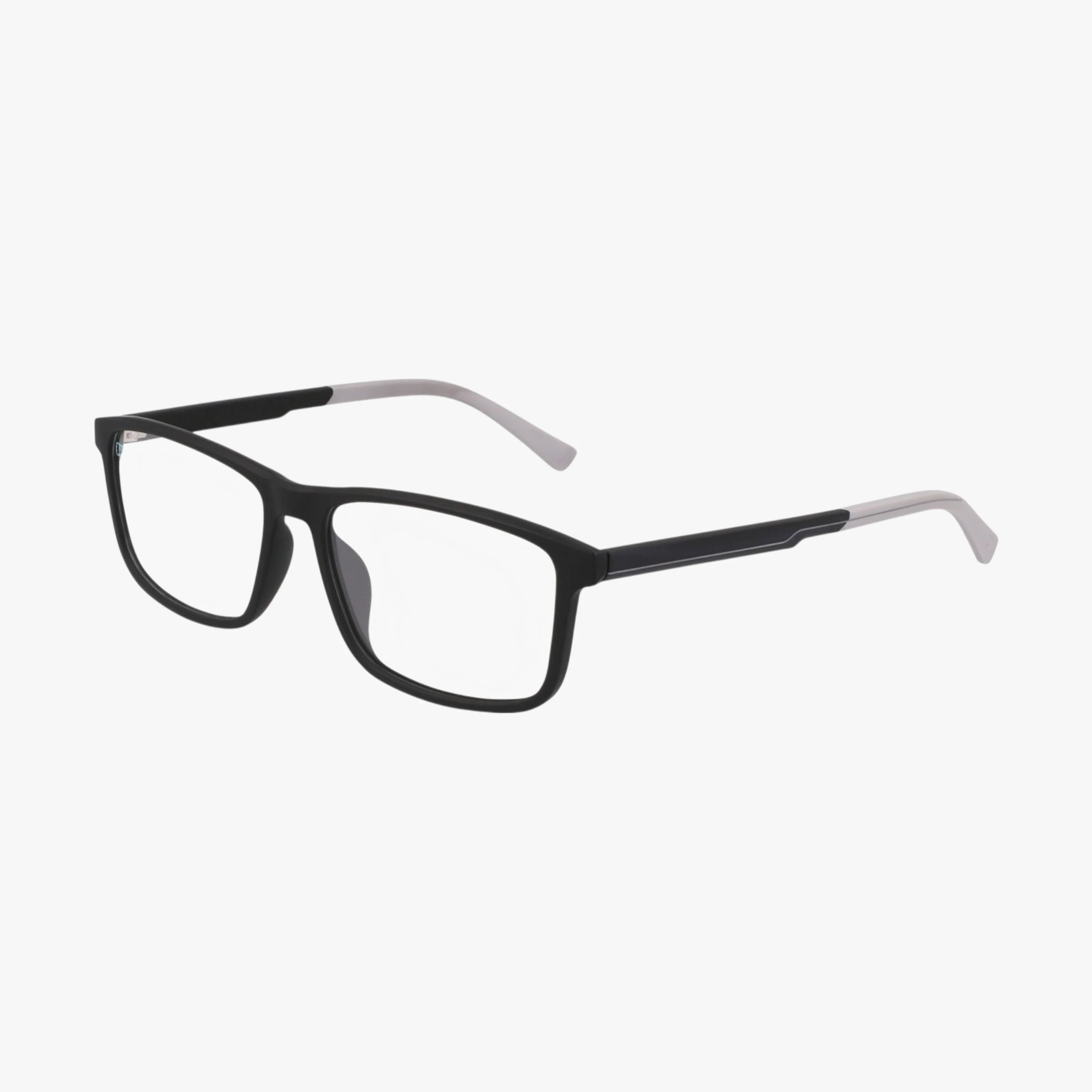 The JOE4111 eyeglasses feature a stylish black rectangular frame with clear Transitions lenses and light gray temple tips, displayed on a plain white background.