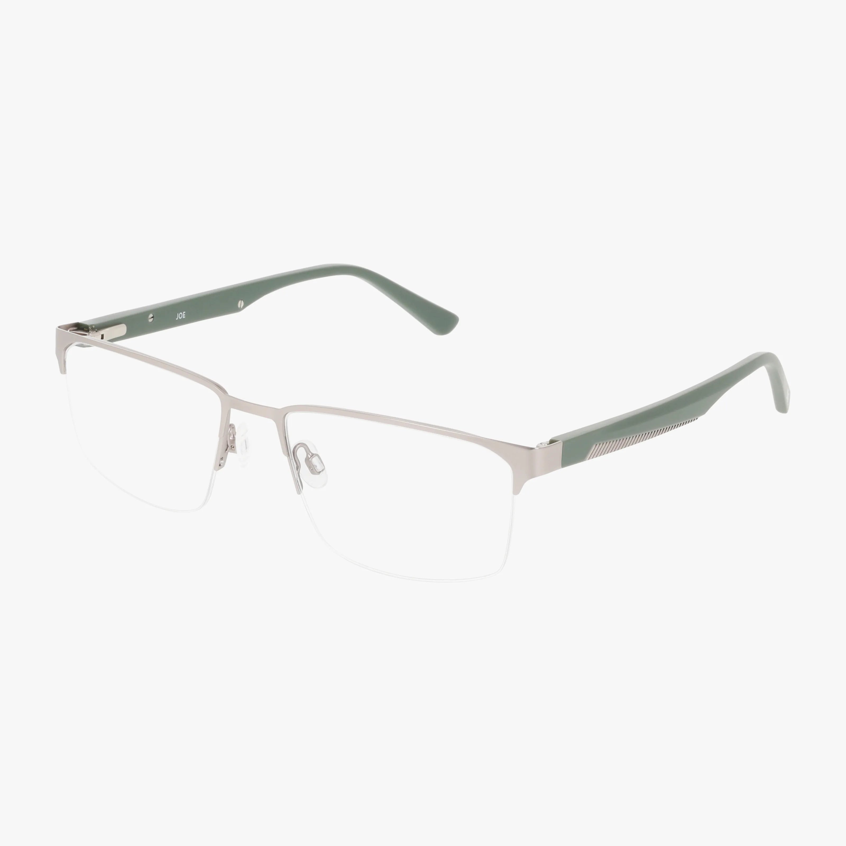 The 4120 eyeglasses feature a semi-rimless, thin, lightweight frame with green temple arms, designed for everyday wear and shown on a white background.