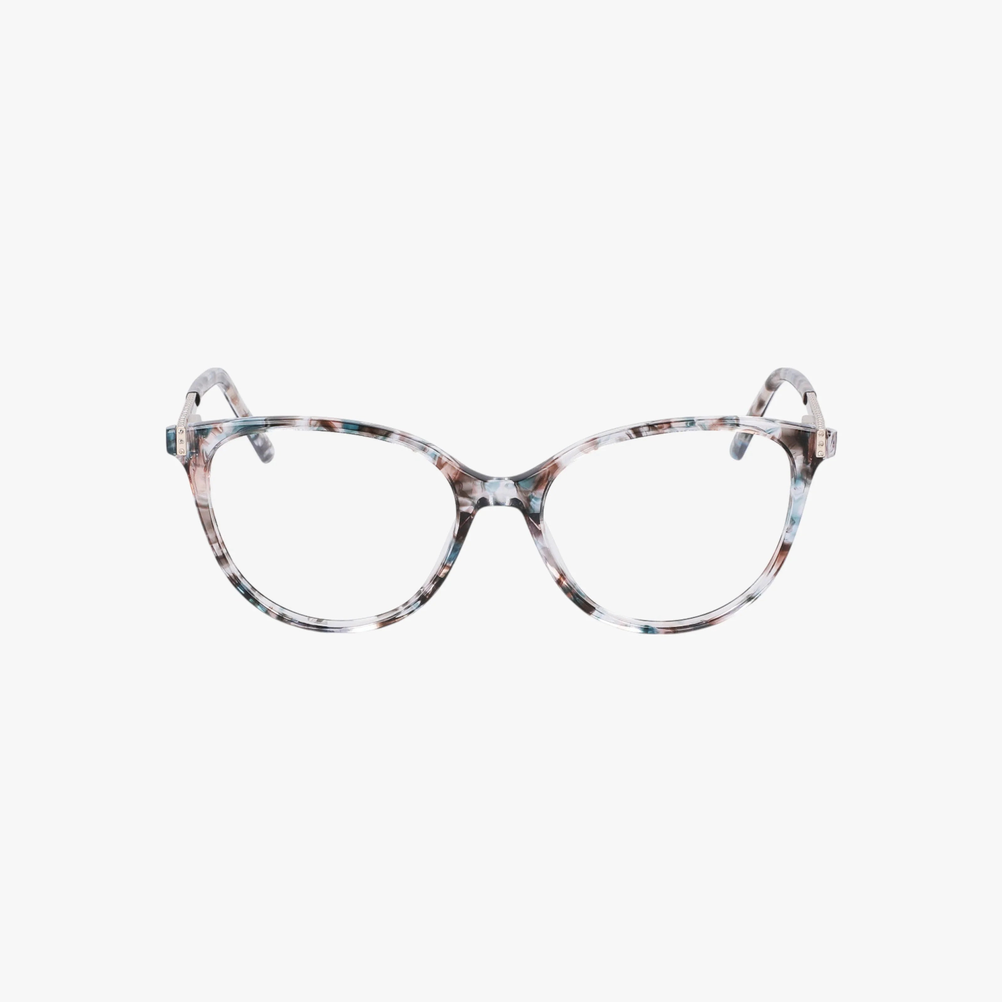 The BB5215 cat-eye eyeglasses feature a lightweight, translucent frame in pink, gray, and blue for comfortable everyday wear, shown on a white background.