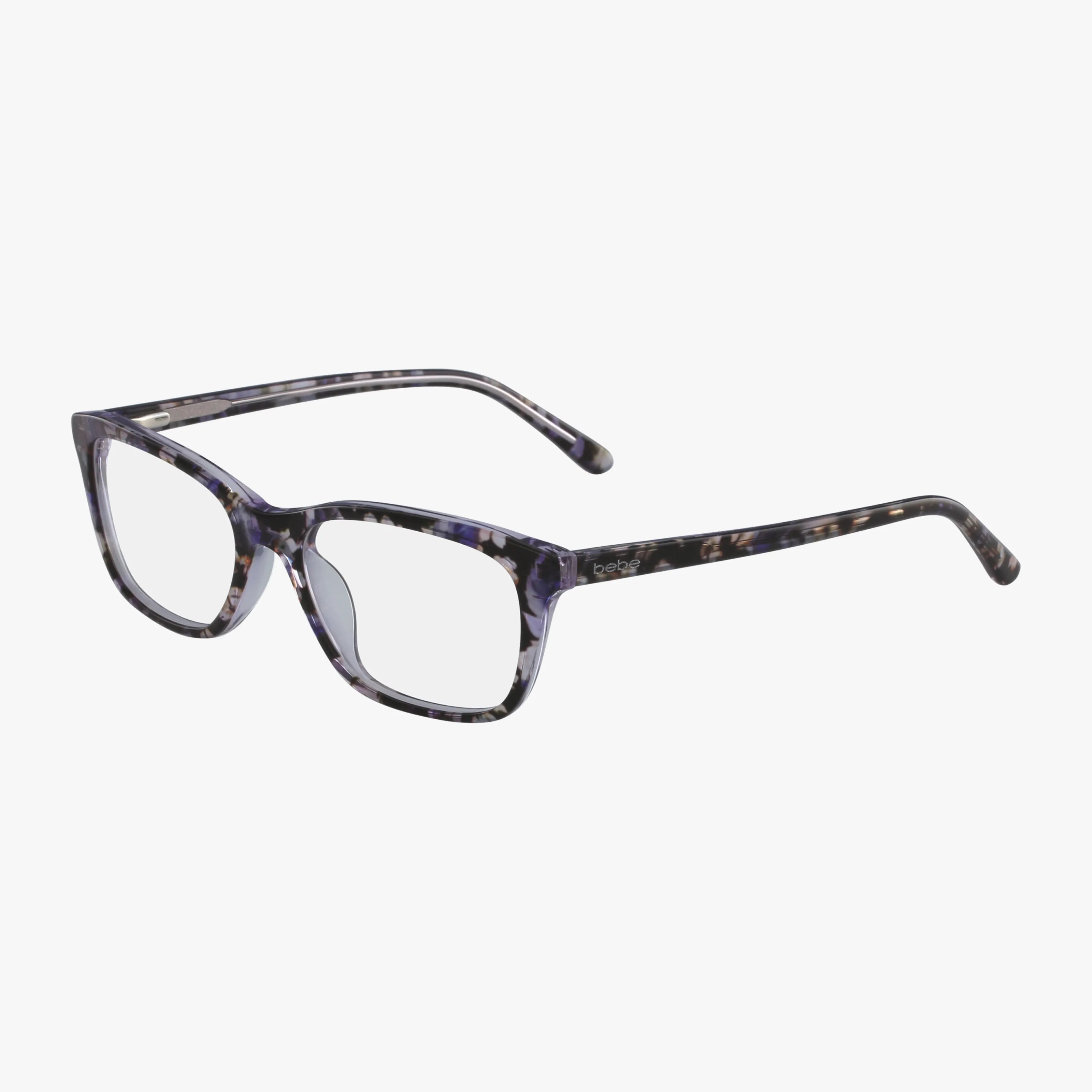 The BB5415 is a pair of modern eyeglass frames with a rectangular shape and dark tortoiseshell pattern featuring hints of purple and brown, displayed on a white background—ideal for online eyewear shopping.