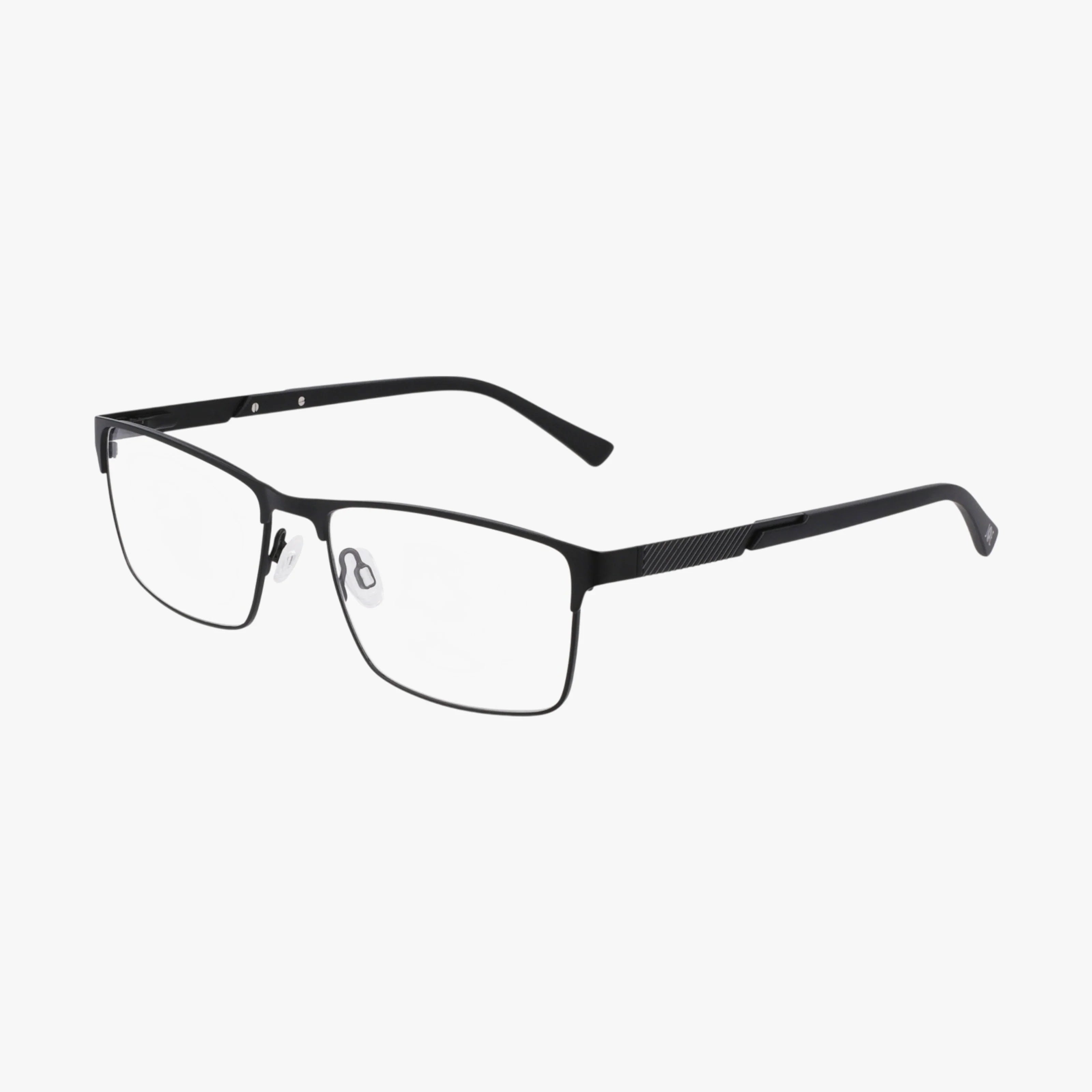 The JOE4108 is a pair of black rectangular eyeglasses featuring a stylish metal frame, clear lenses, and straight arms, shown on a white background.
